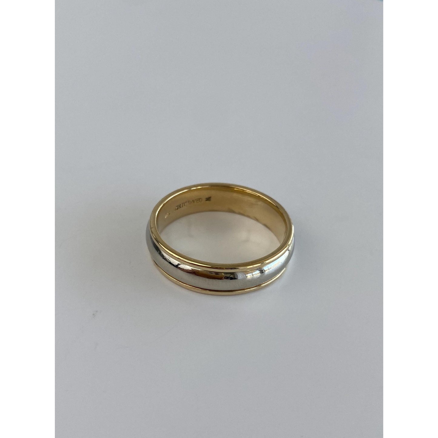 Vintage Solid 14k White & Yellow Gold Lined Ring Band - Size 11.75