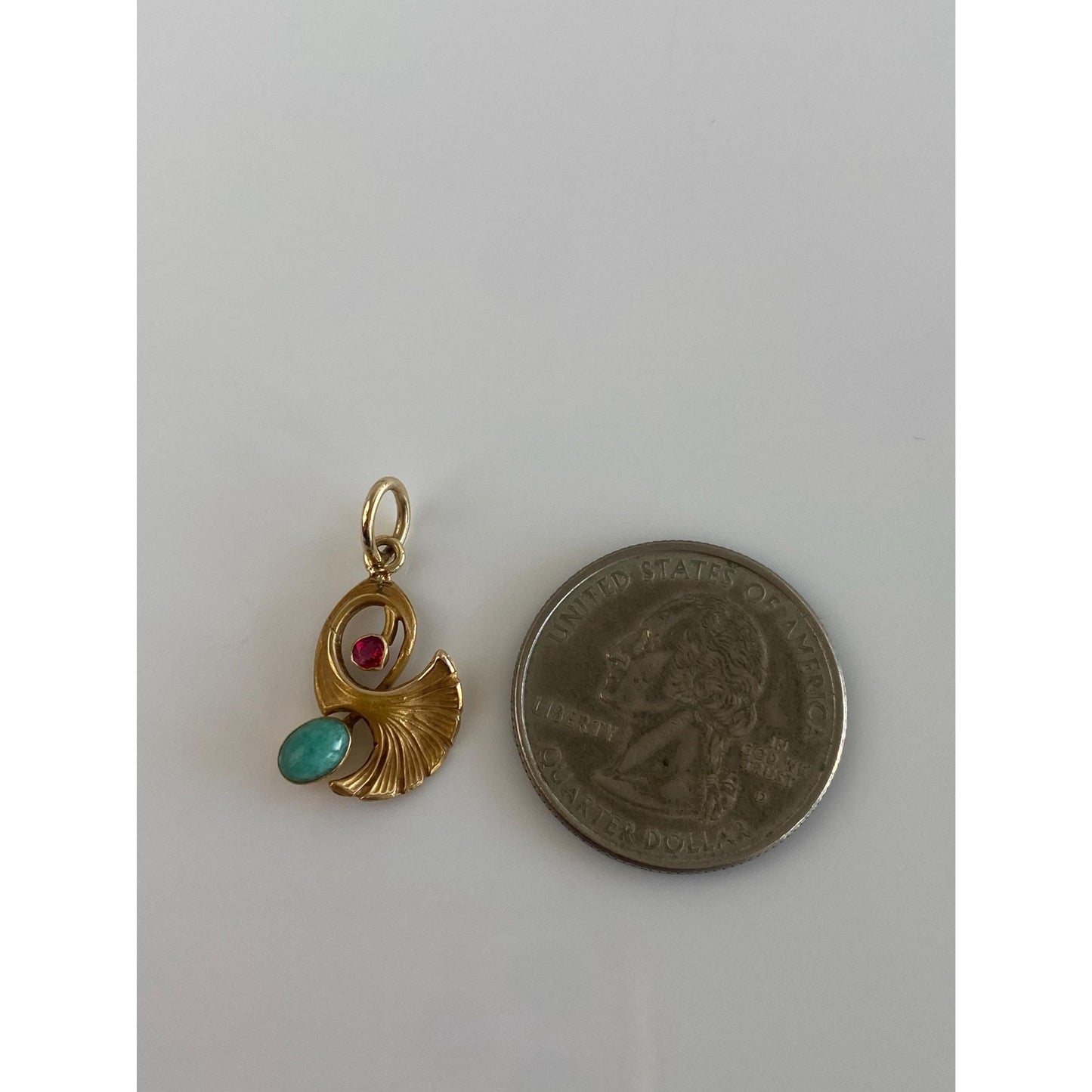 Solid 18k Yellow Gold Pink Cubic Zirconia Amazonite Leaf Charm