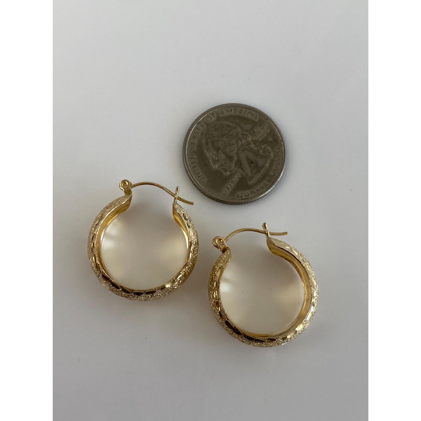 Vintage Solid 10k Yellow Gold Diamond Cut Hoop Earrings