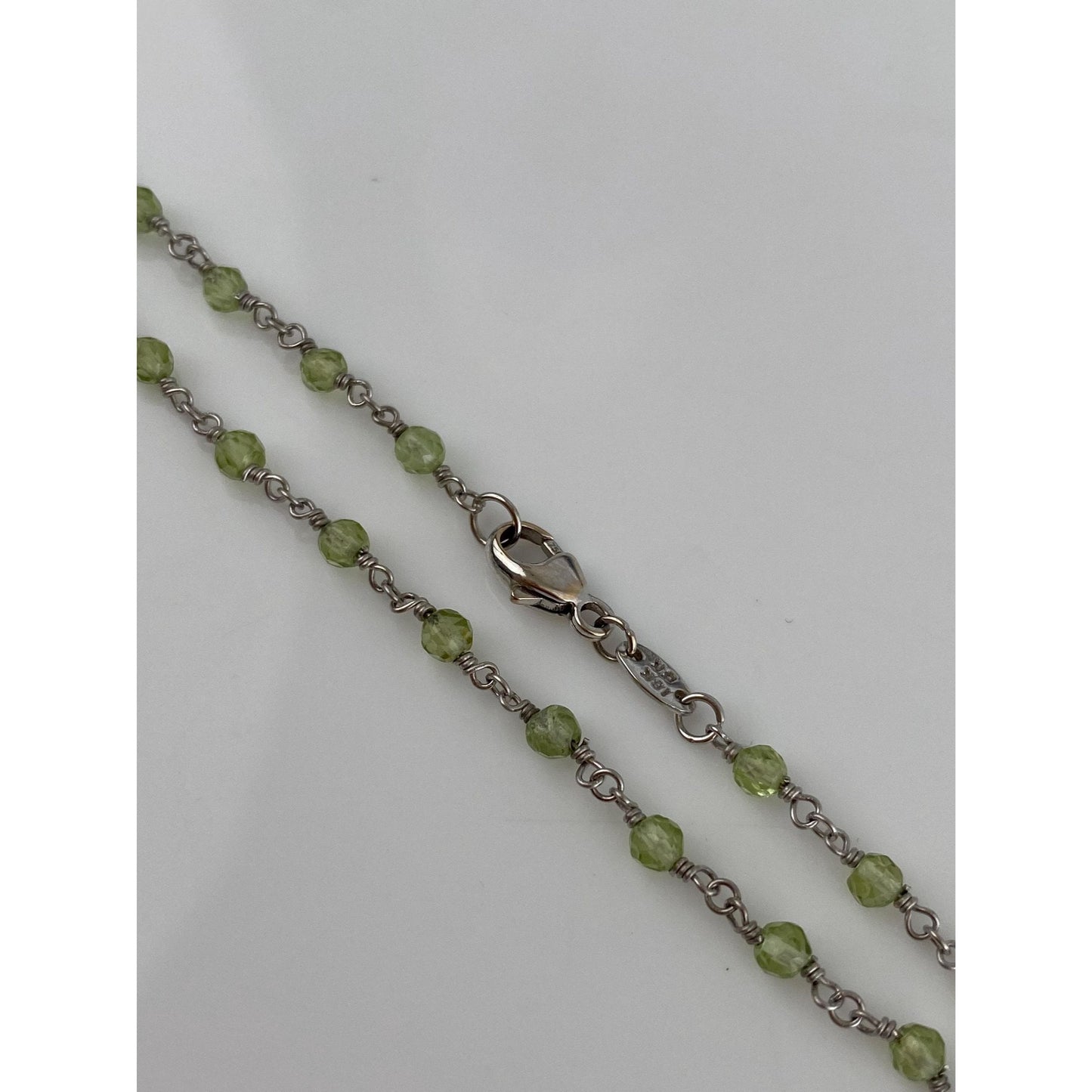 Vintage Solid 18k White Gold Peridot Link Necklace - 16.25 inches