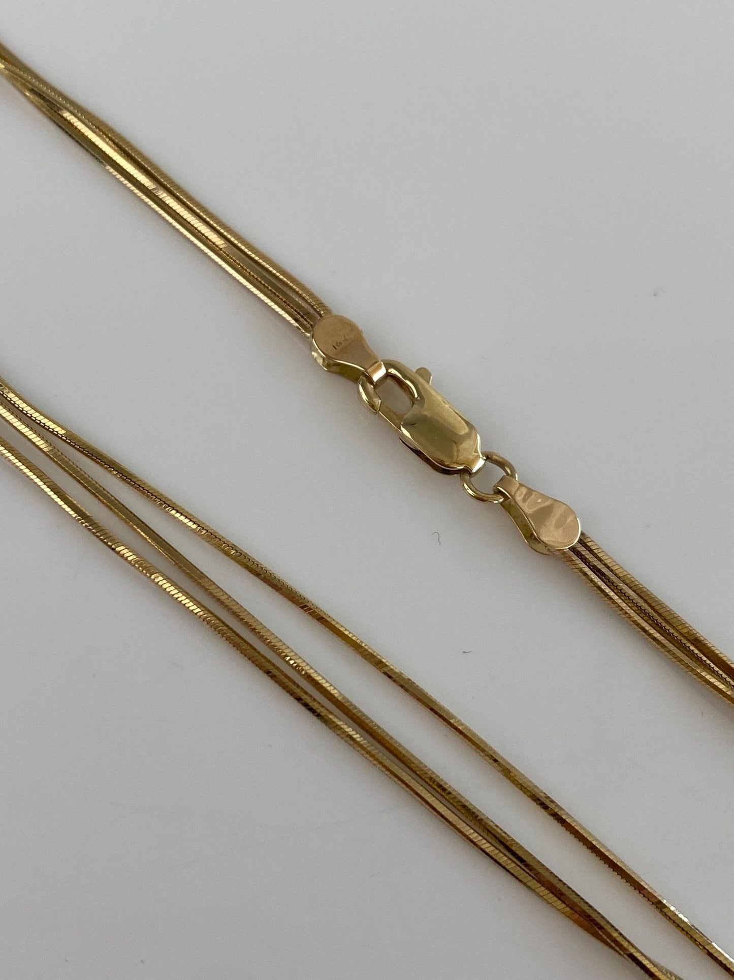 Vintage Solid 14k Yellow Gold Triple Strand Square Snake Chain Necklace - 19.75 inches