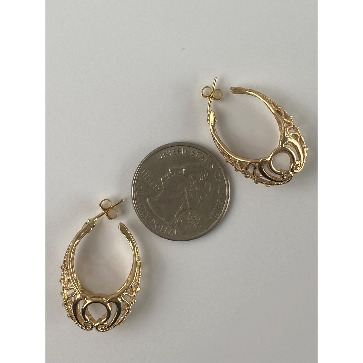 Vintage 10k Yellow Gold Open Filigree Work Basket Hoop Earrings