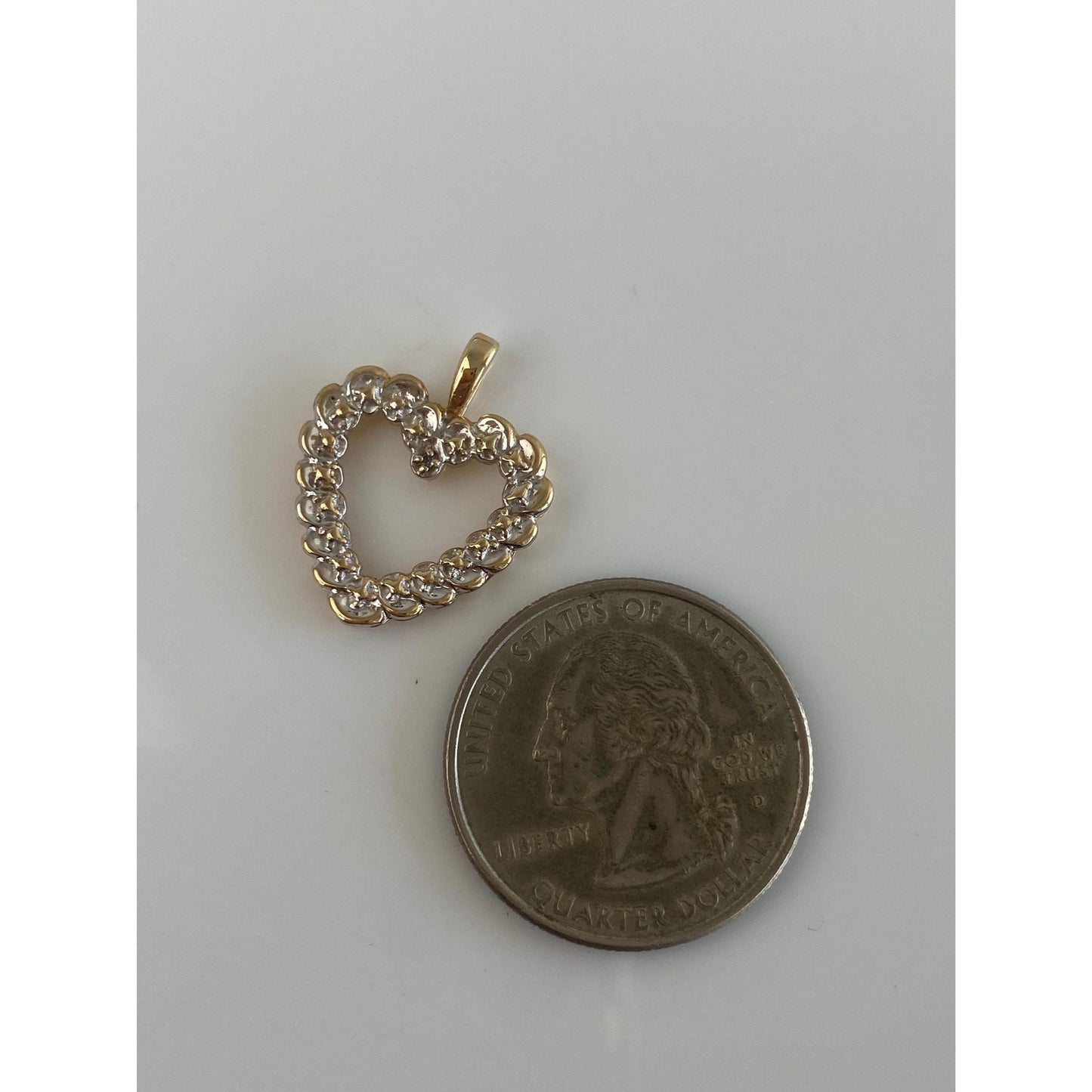 Vintage Solid 10k White & Yellow Gold Diamond Heart Charm