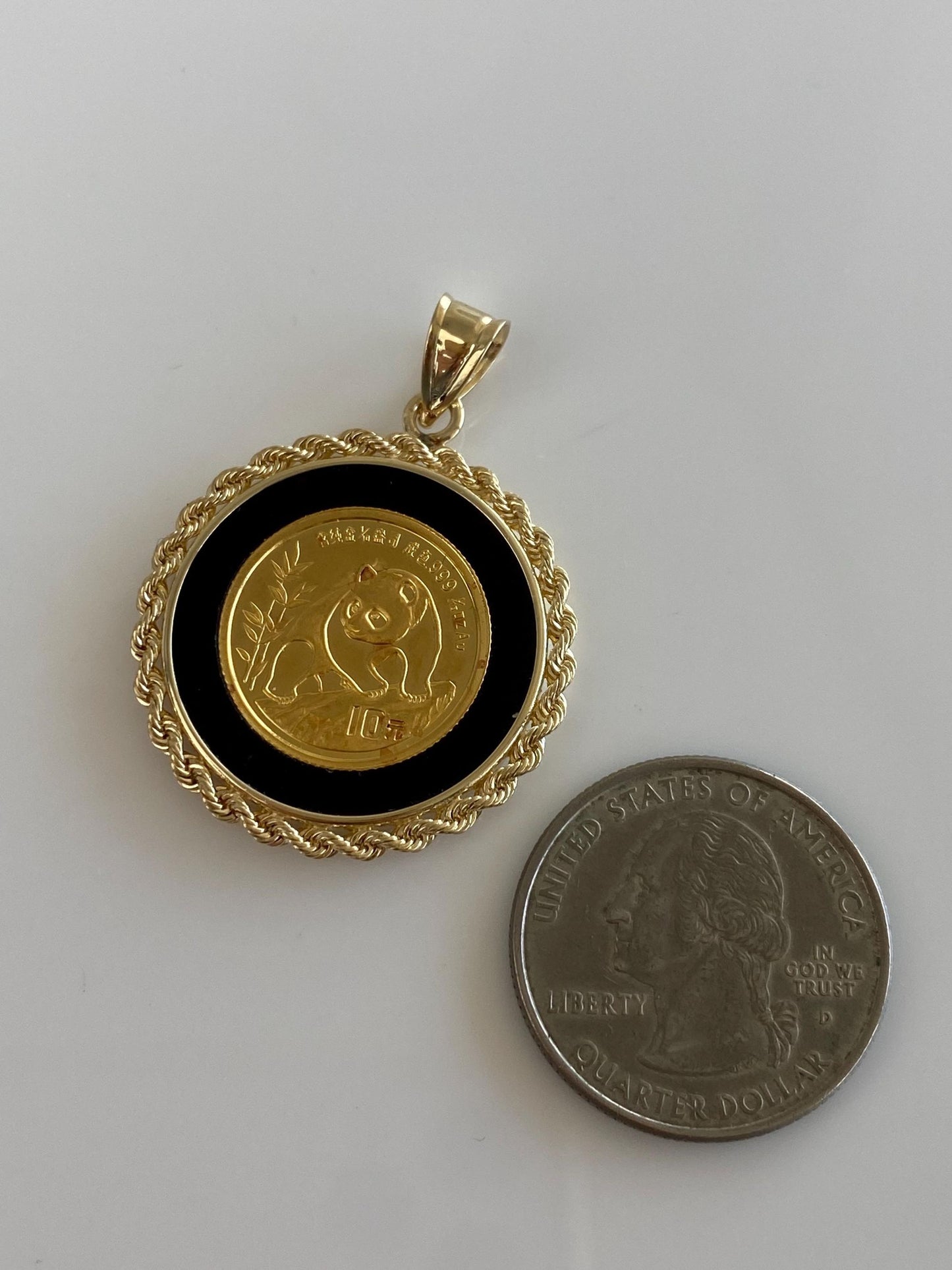 1/10 Oz. Chinese Panda Gold Coin in Solid 14k Yellow Gold Frame Charm
