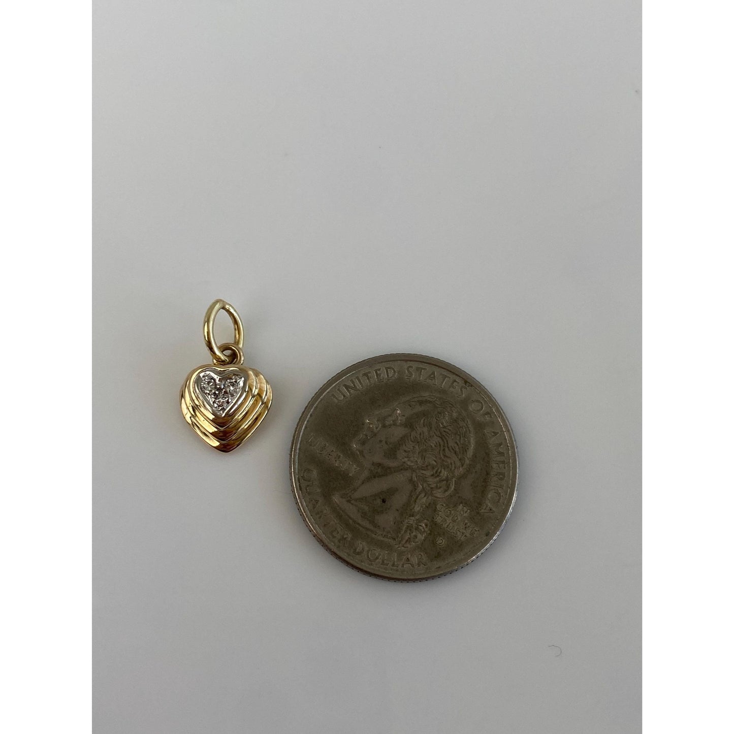 Vintage Solid 14k White & Yellow Gold Diamond Heart Charm