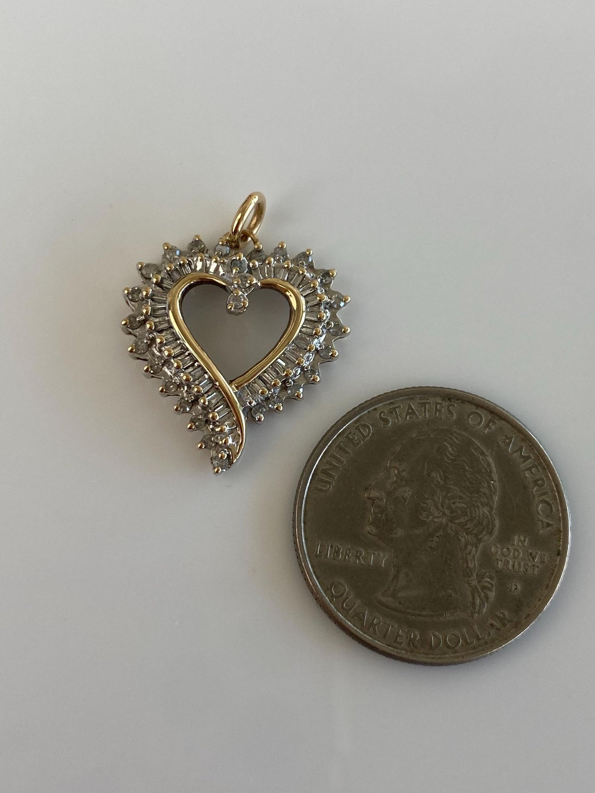 Vintage Solid 10k White & Yellow Gold Diamonds Heart Charm
