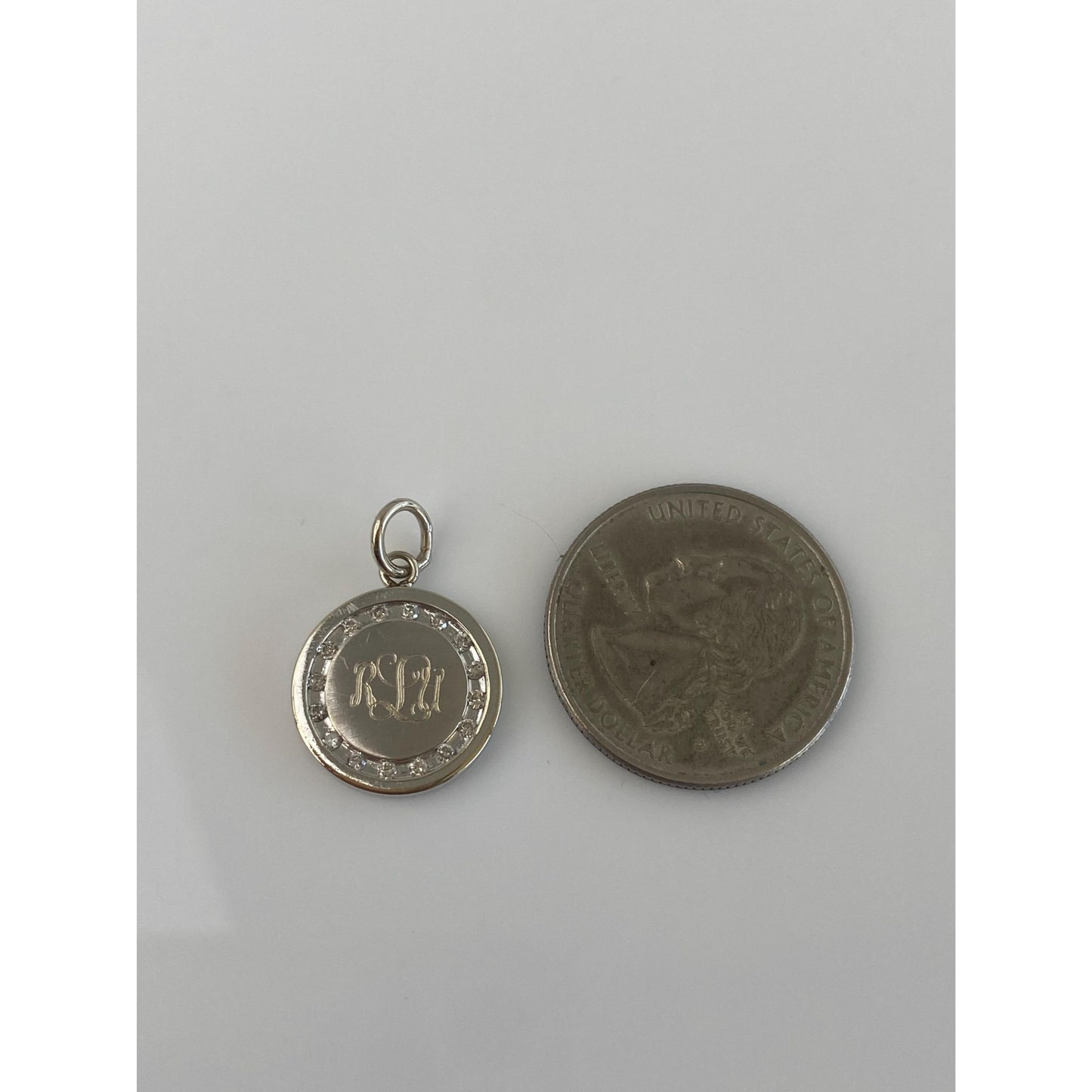 Vintage Solid 14k White Gold Diamond Halo Monogram Cufflink Conversion Charm