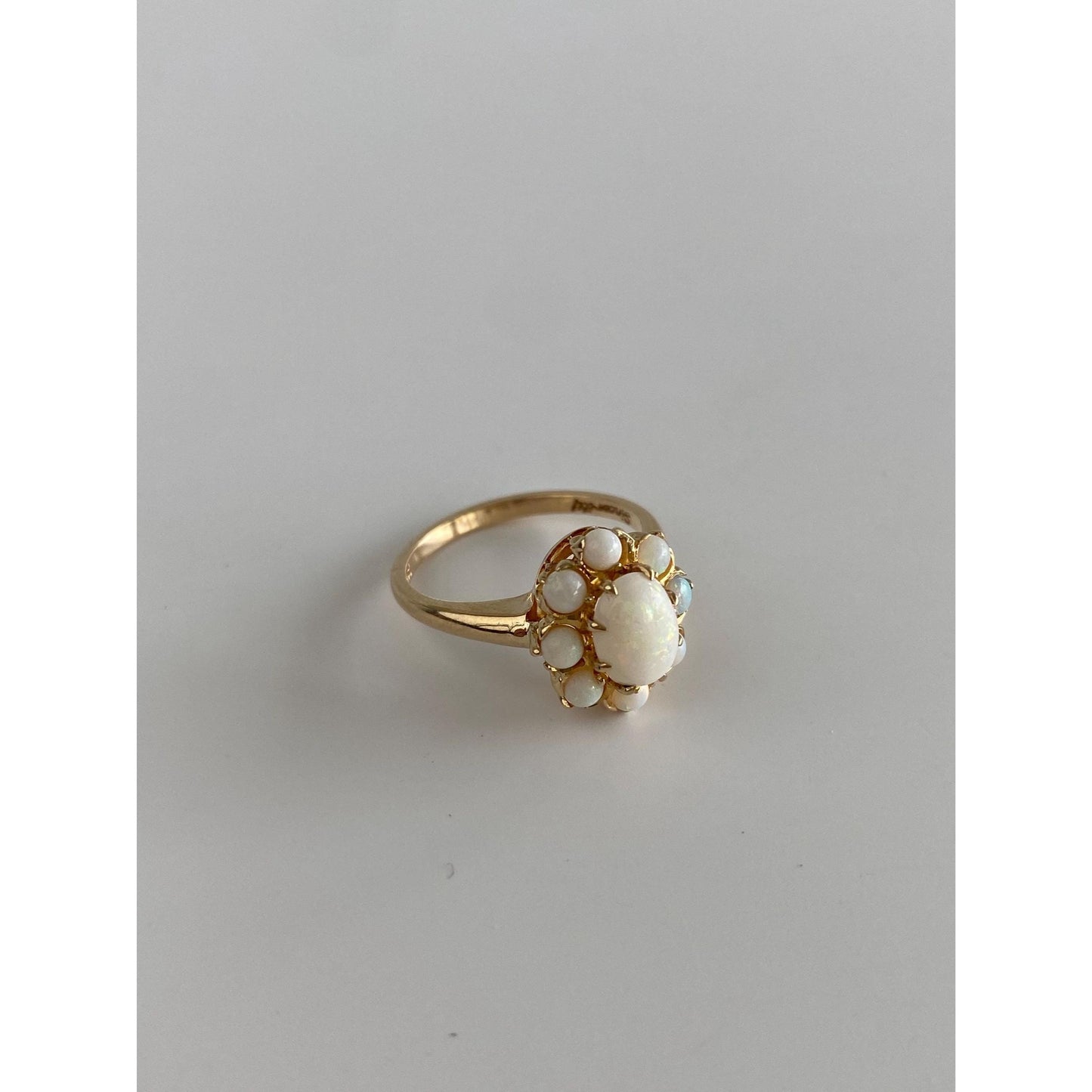 Vintage Solid 10k Yellow Gold Opal Cluster Ring - Size 4.75