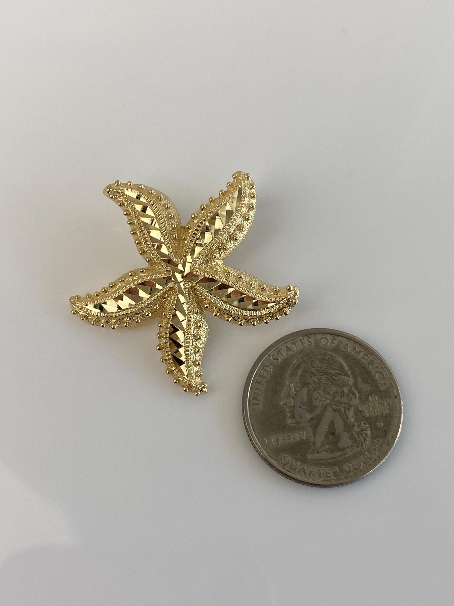 Vintage Solid 14k Yellow Gold Diamond Cut Starfish Slide Charm