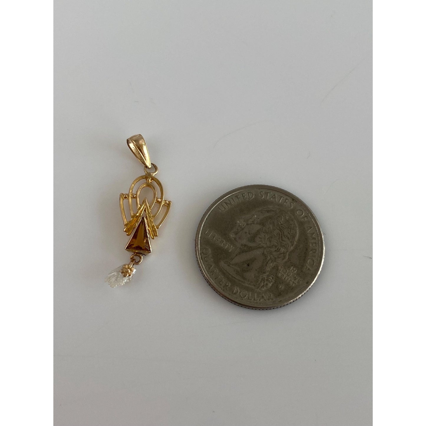 Vintage Solid 10k Yellow Gold Orange Cubic Zirconia Pearl Dangle Charm