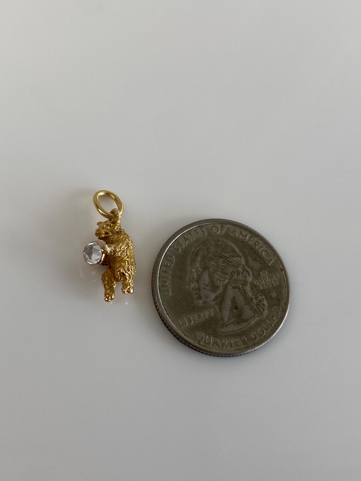 Vintage Solid 18k Yellow Gold Clear Cubic Zirconia Bear Stick Pin Conversion Charm