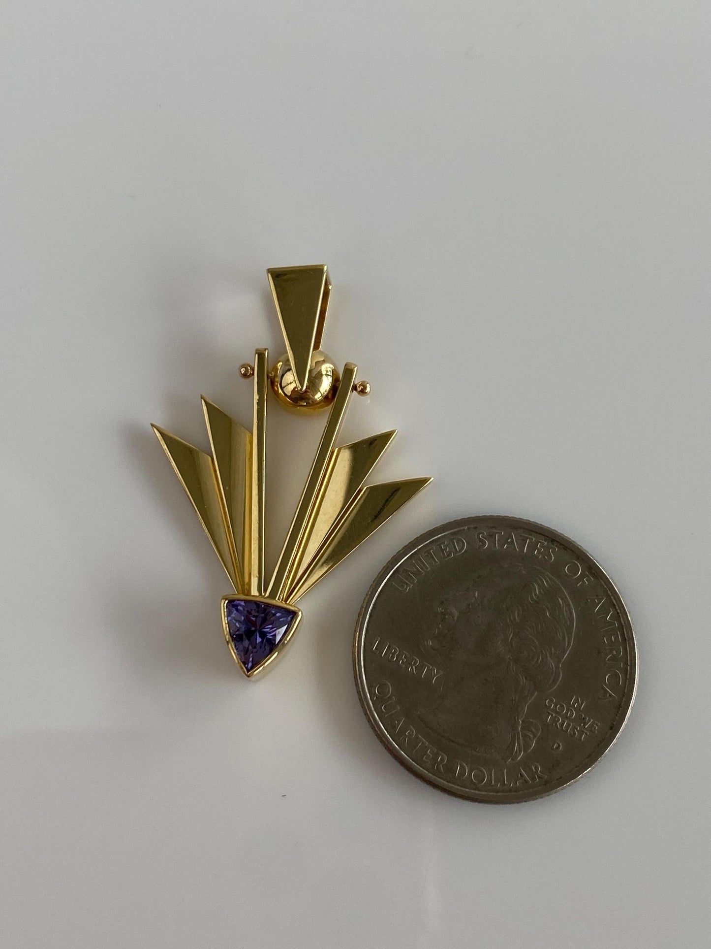Solid 18k Yellow Gold Deco Design Tanzanite Charm