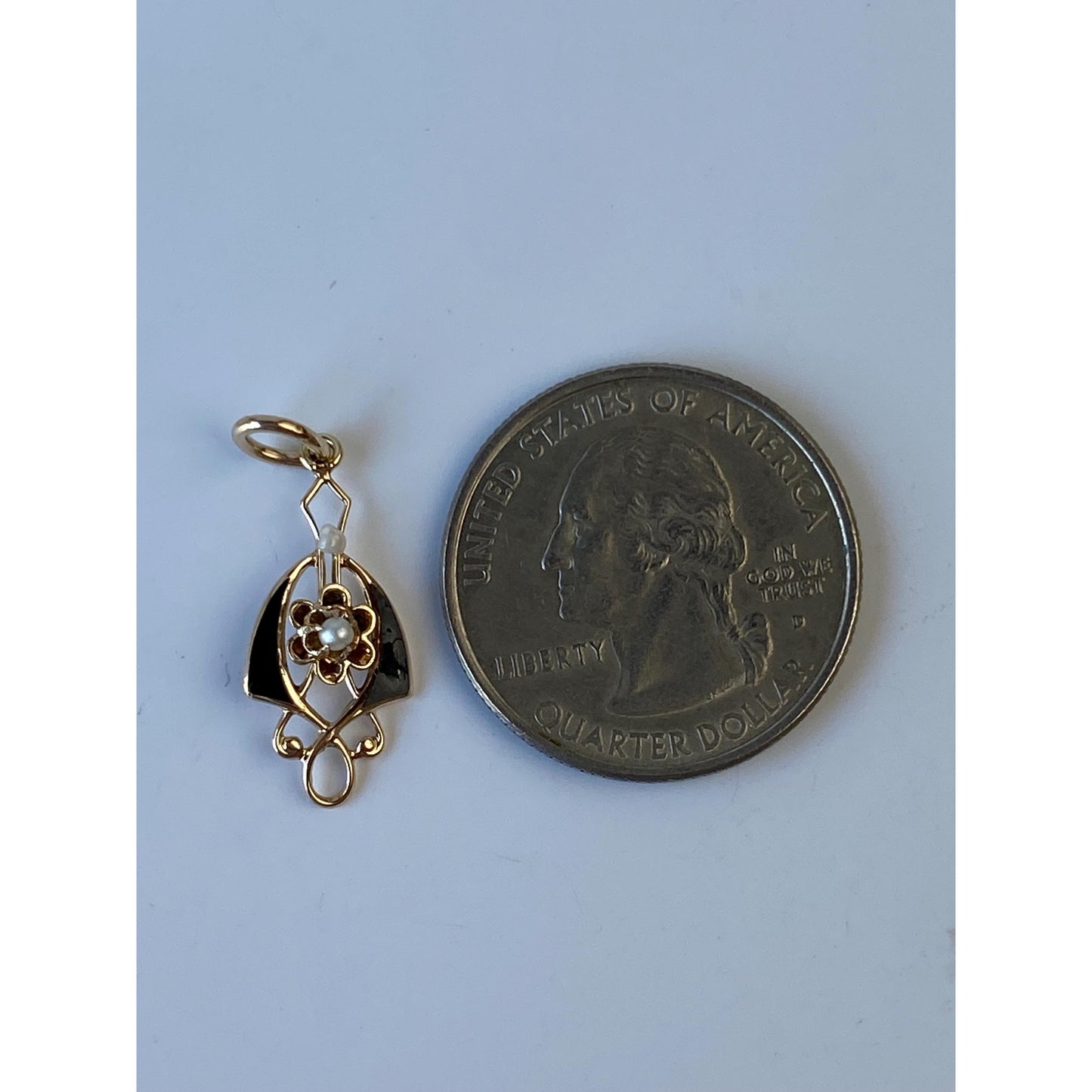 Vintage Solid 10k Yellow Gold Black Enamel Seed Pearl Stick Pin Conversion Charm