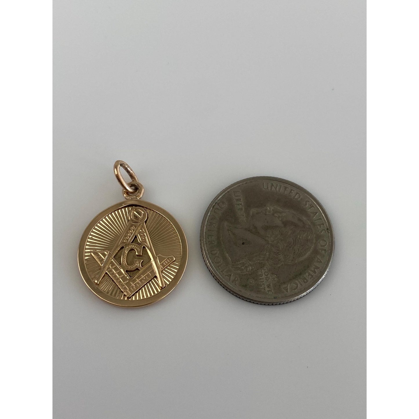 Vintage Solid 10k Yellow Gold Engine Turned Freemason Charm