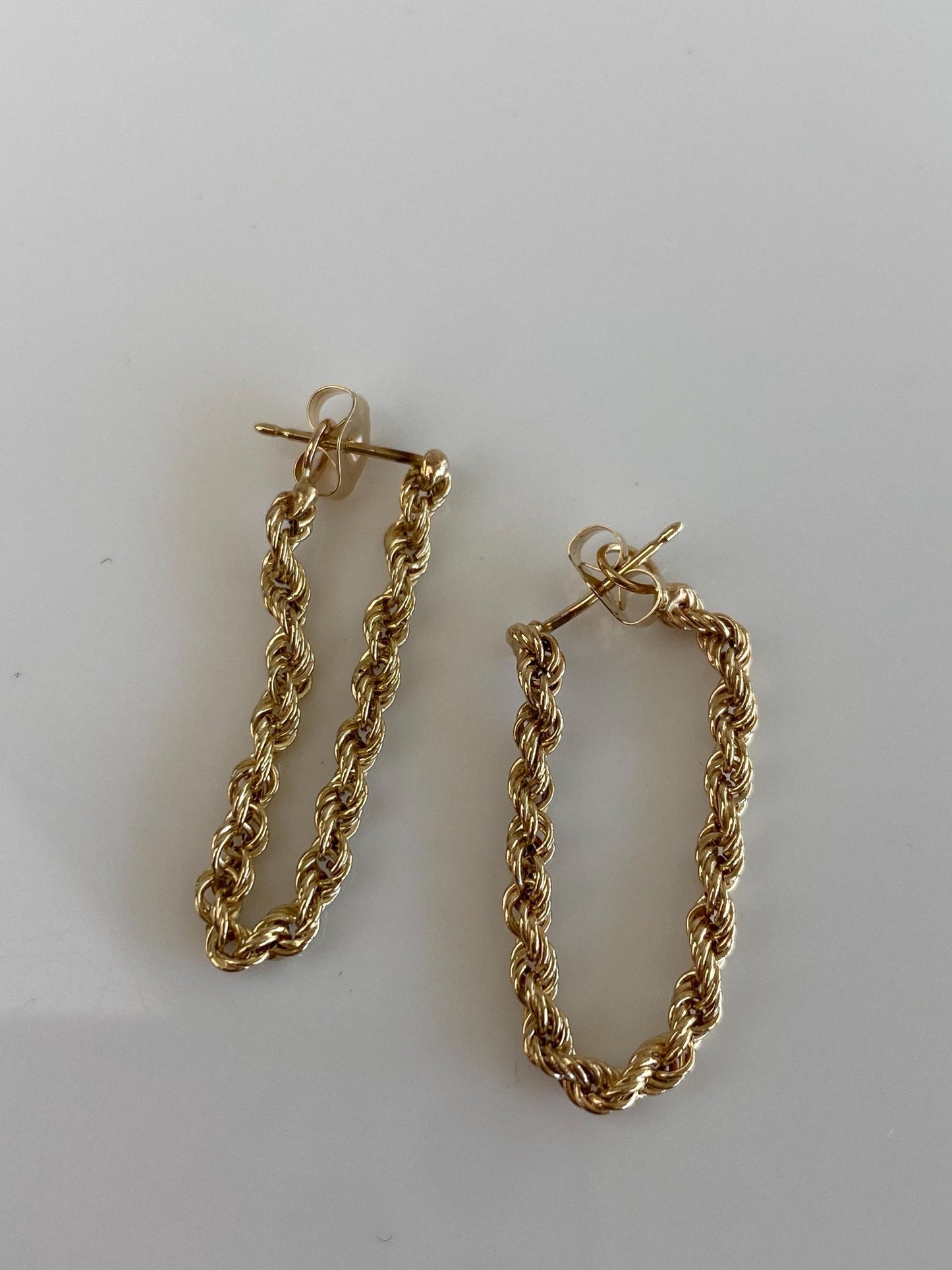 Vintage 14k Yellow Gold Rope Chain Connected Stud Earrings