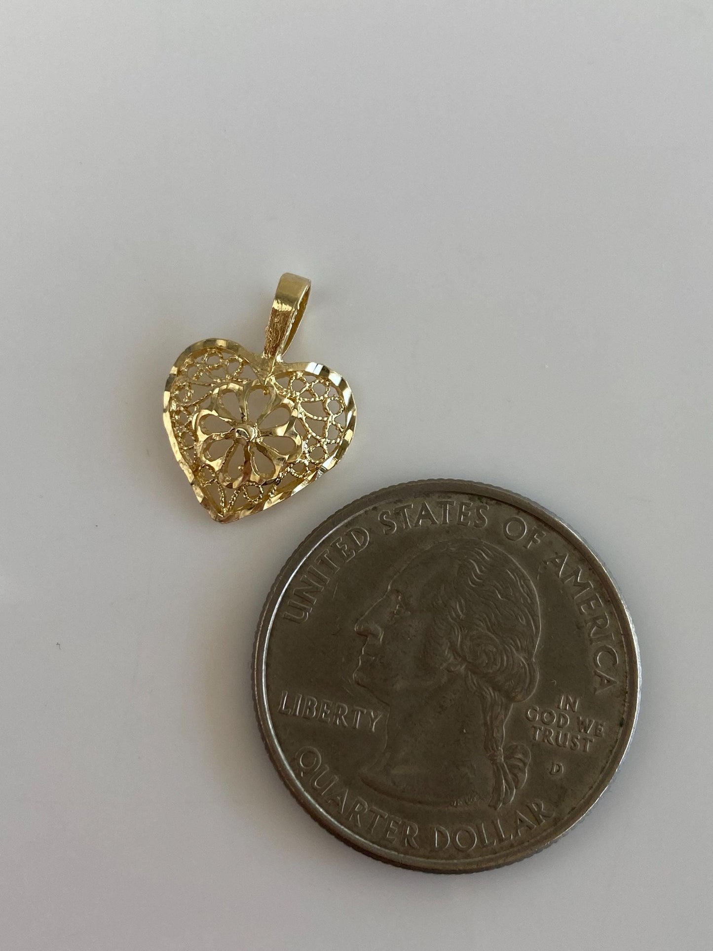 Vintage Solid 14k Yellow Gold Filigree Open Work Heart Charm