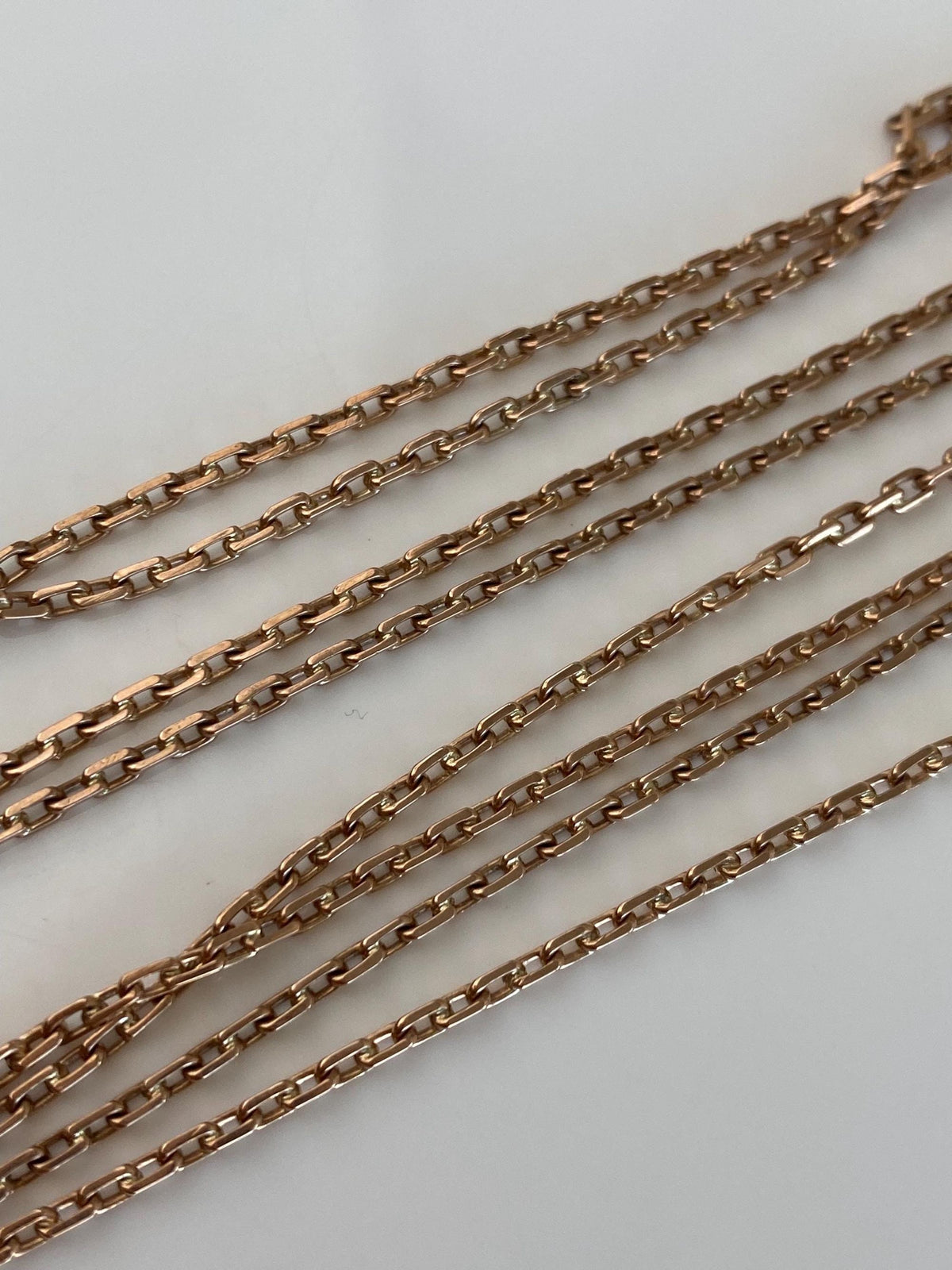 Solid 8k Rose Gold Opal Biker Link Slide Lariat Chain Necklace - 48 inches