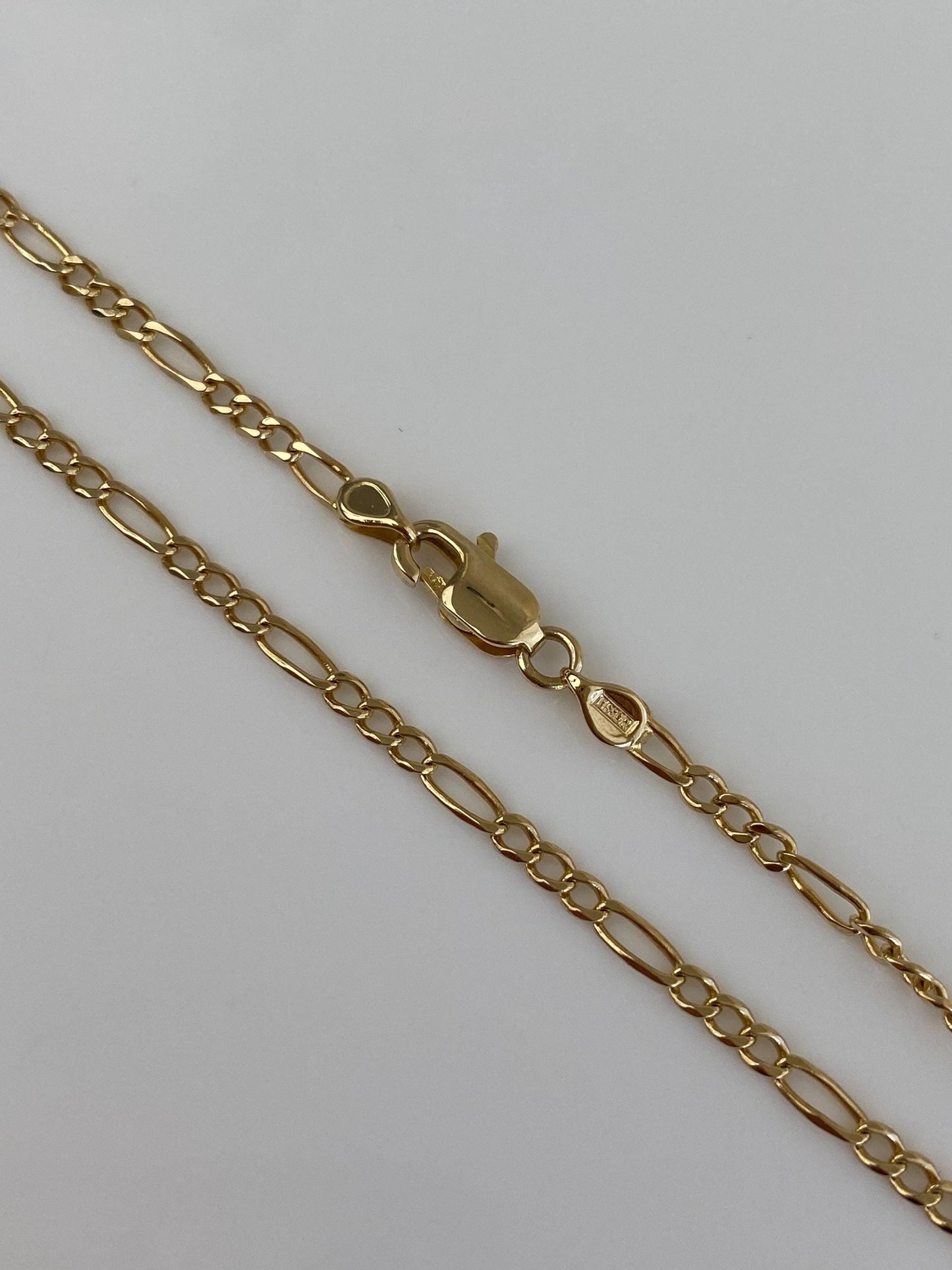 Vintage Solid 14k Yellow Gold Long Dainty Figaro Chain Necklace - 25.25 inches