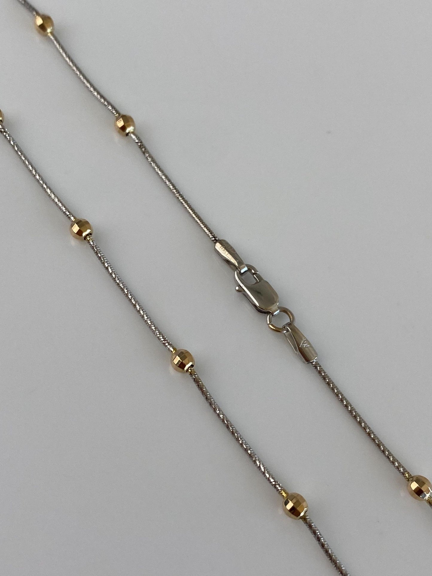 Vintage Solid 14k White & Yellow Gold Faceted Gold Balls Textured Snake Chain Necklace - 20.5 inches