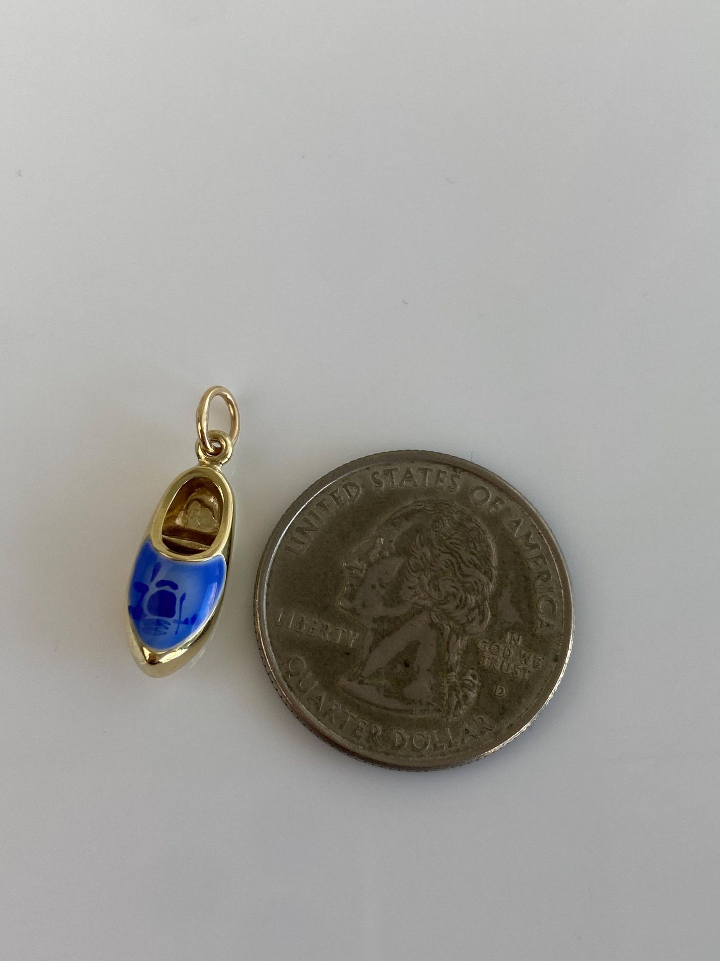 Vintage Solid 14k Yellow Gold Blue & White Enamel Dutch Shoe Charm