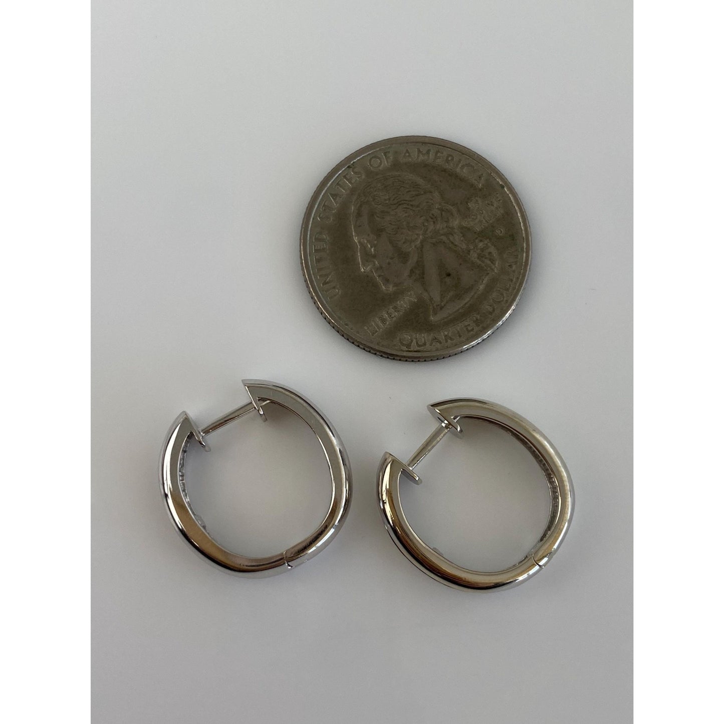 Vintage Solid 14k White Gold Diamond Hoop Earrings