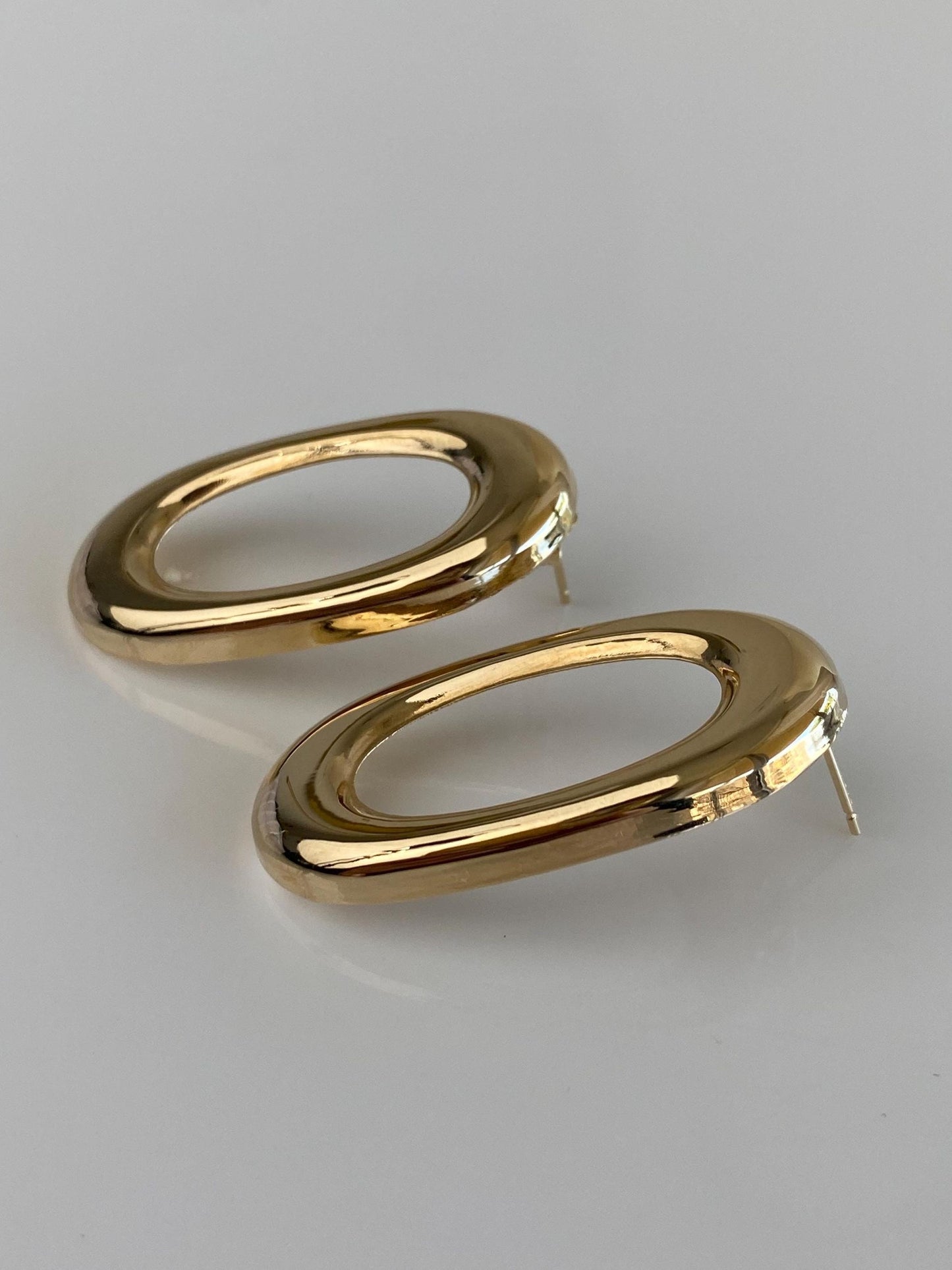 Solid 14k Yellow Gold Open Oval Drop Earrings