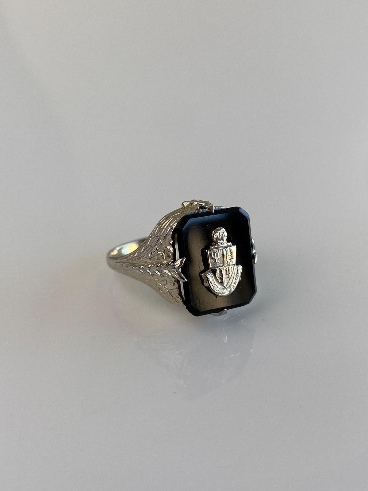 Vintage Solid 14k White Gold Black Onyx Art Deco Style Ring - Size 4