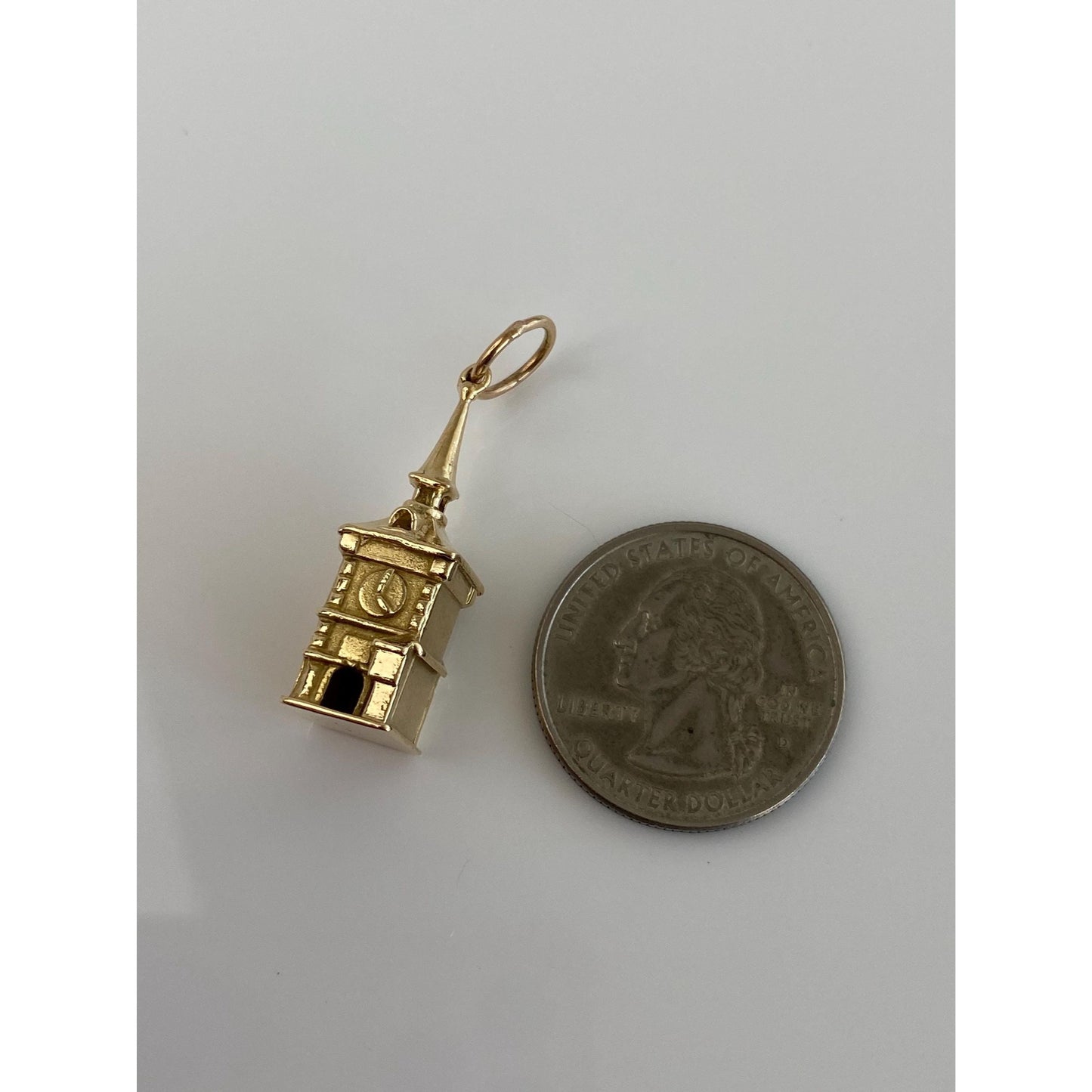 Solid 14k Yellow Gold Clock Tower Charm