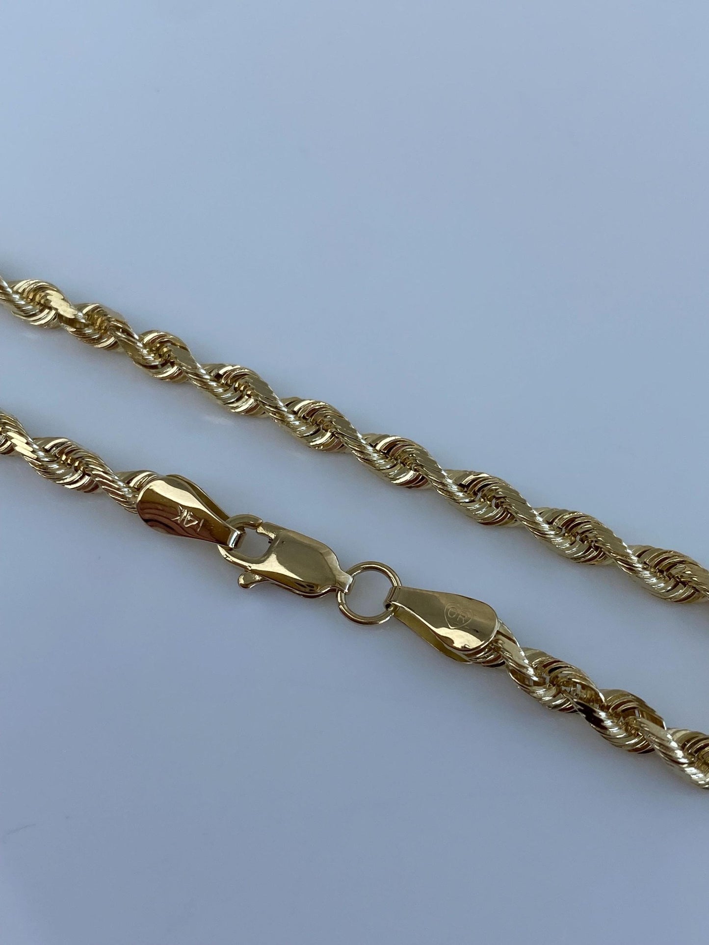 Vintage Solid 14k Yellow Gold Diamond Cut Rope Chain Bracelet - 7.75 inches