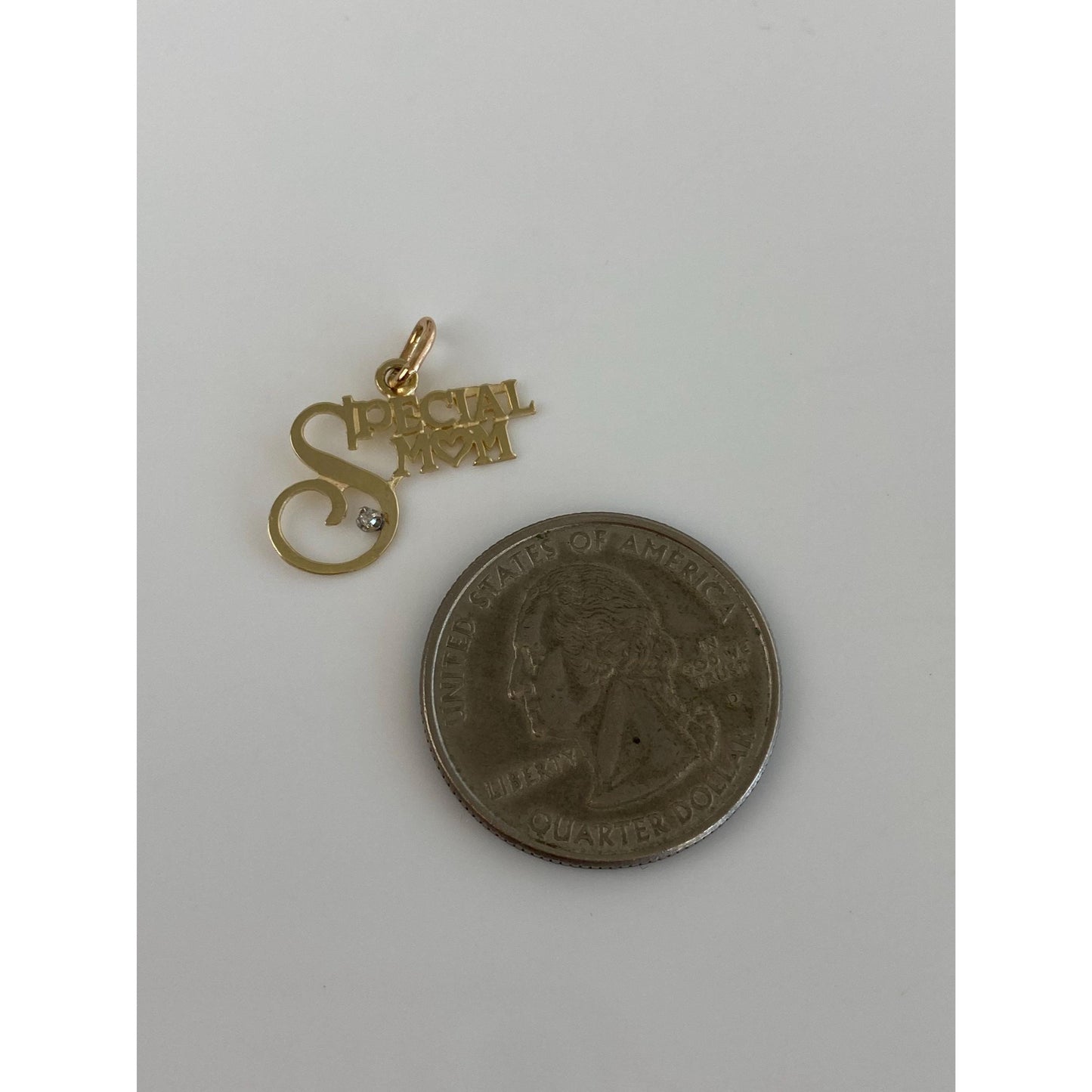 Vintage Solid 14k Yellow Gold Clear Spinel Special Mom Charm