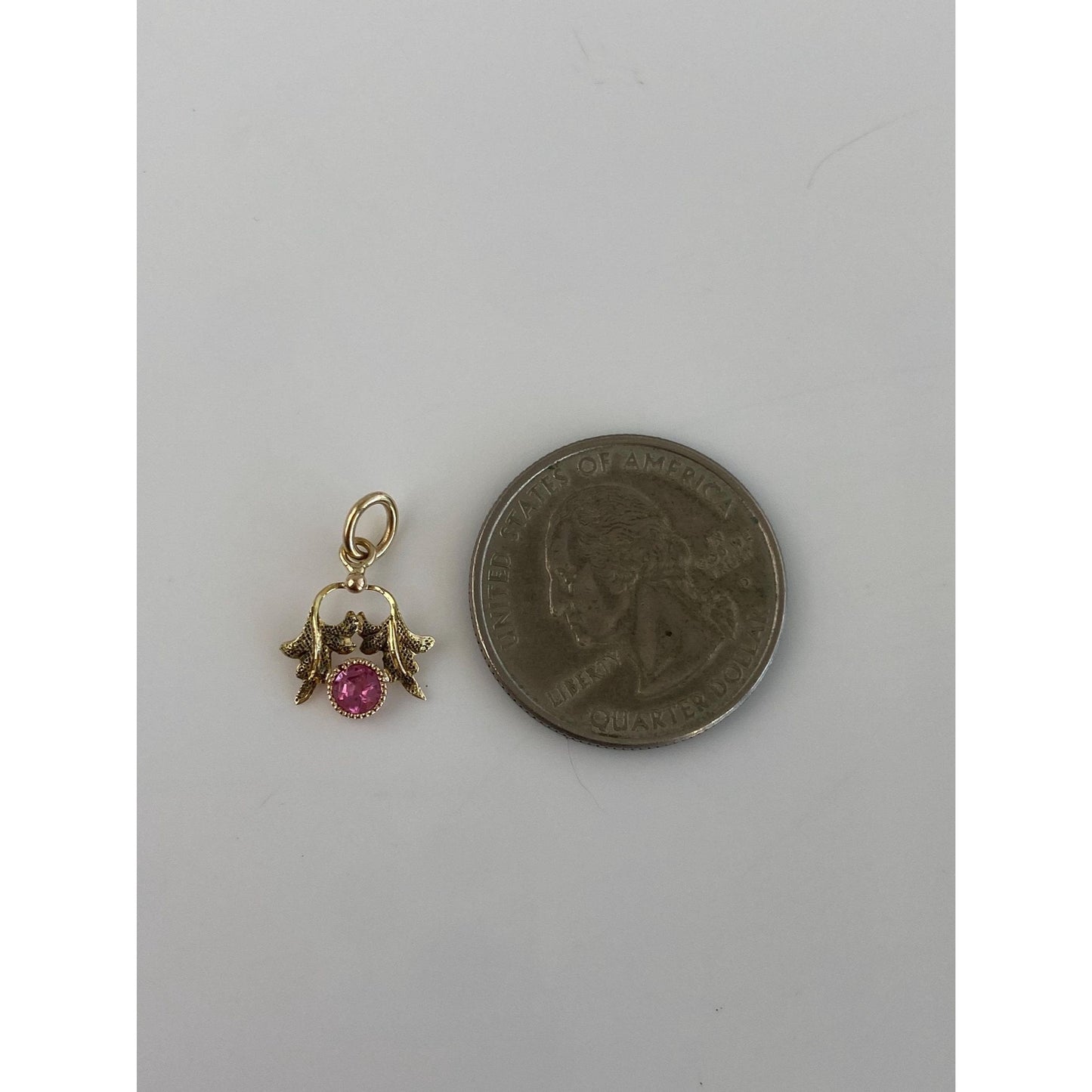 Vintage Solid 10k Yellow Gold Pink Cubic Zirconia Stick Pin Conversion Charm