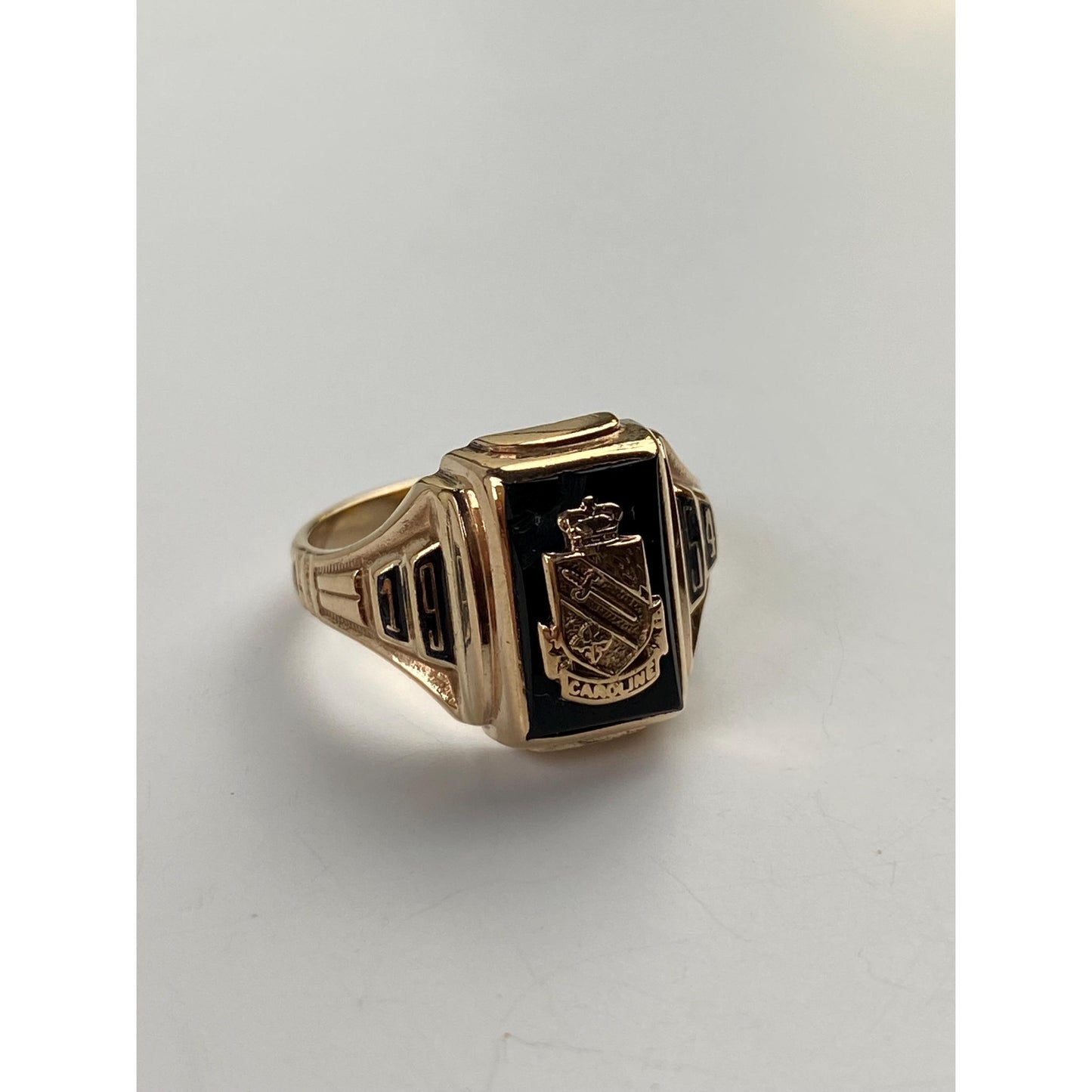 Vintage Solid 10k Yellow Gold Onyx 1954 Class Ring - Size 6.25
