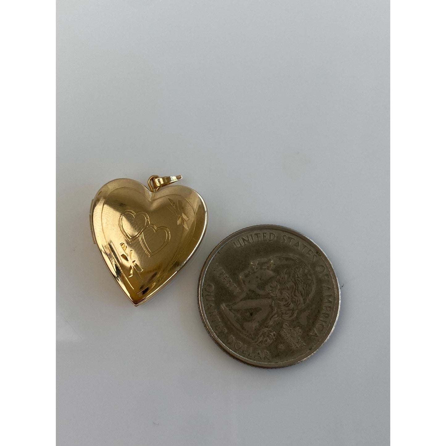Vintage Solid 14k Yellow Gold Double Hearts Design Heart Locket Charm