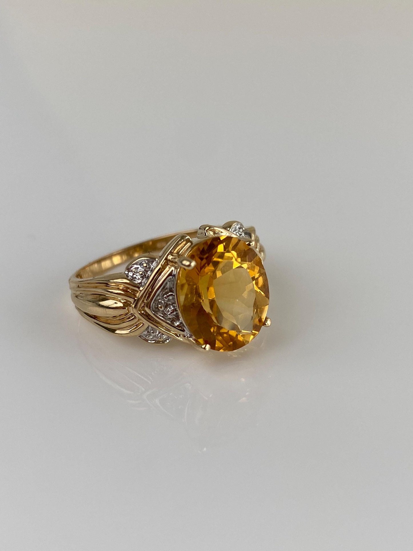 Vintage Solid 10k White & Yellow Gold Citrine Ring - Size 9.75