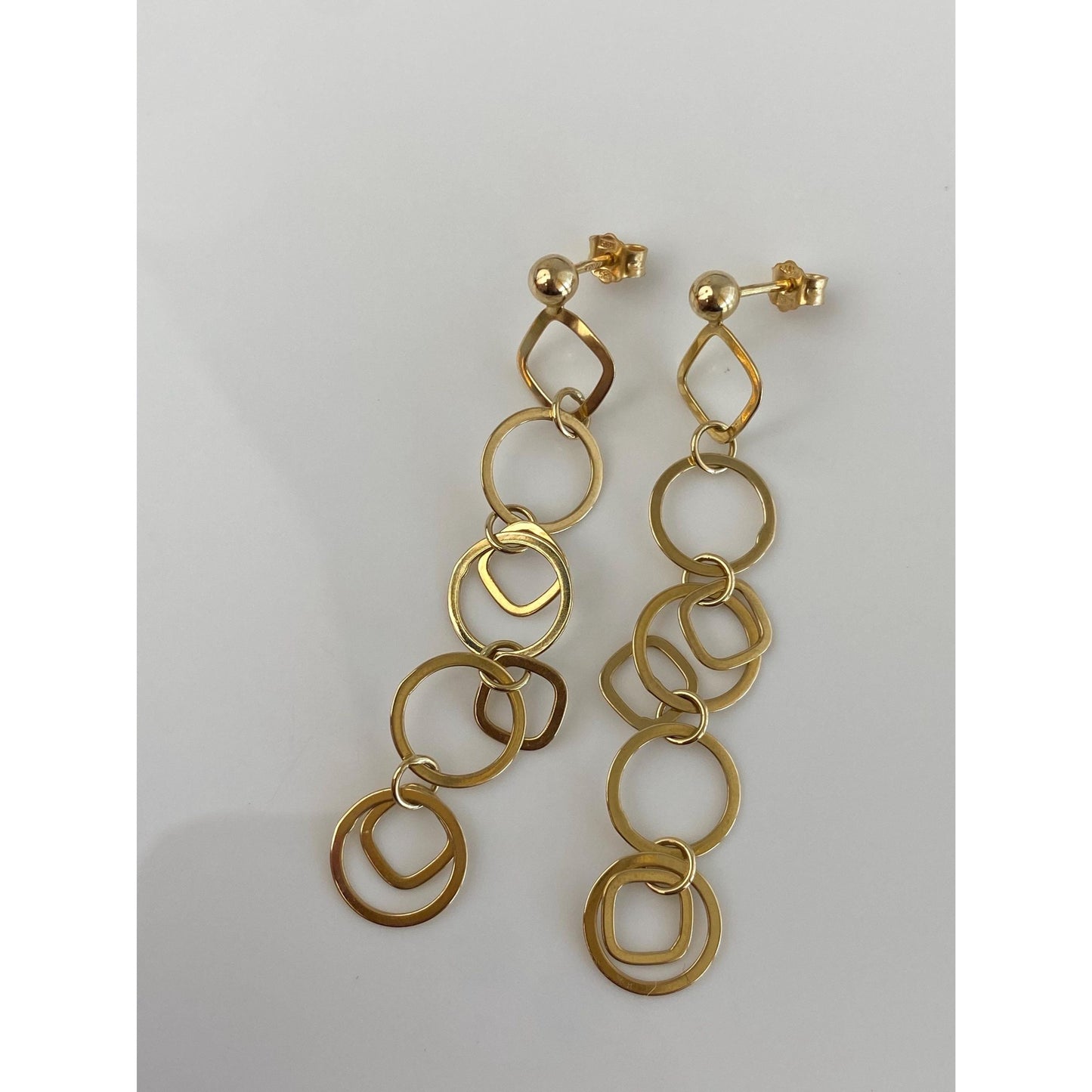 Vintage Solid 14k Yellow Gold Concentric Circle Dangle Stud Earrings