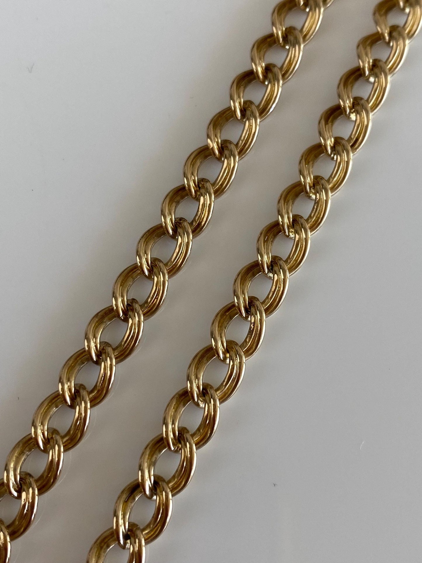 Vintage Solid 14k Yellow Gold Fancy Flat Curb Pocket Watch Chain - 13.5 inches