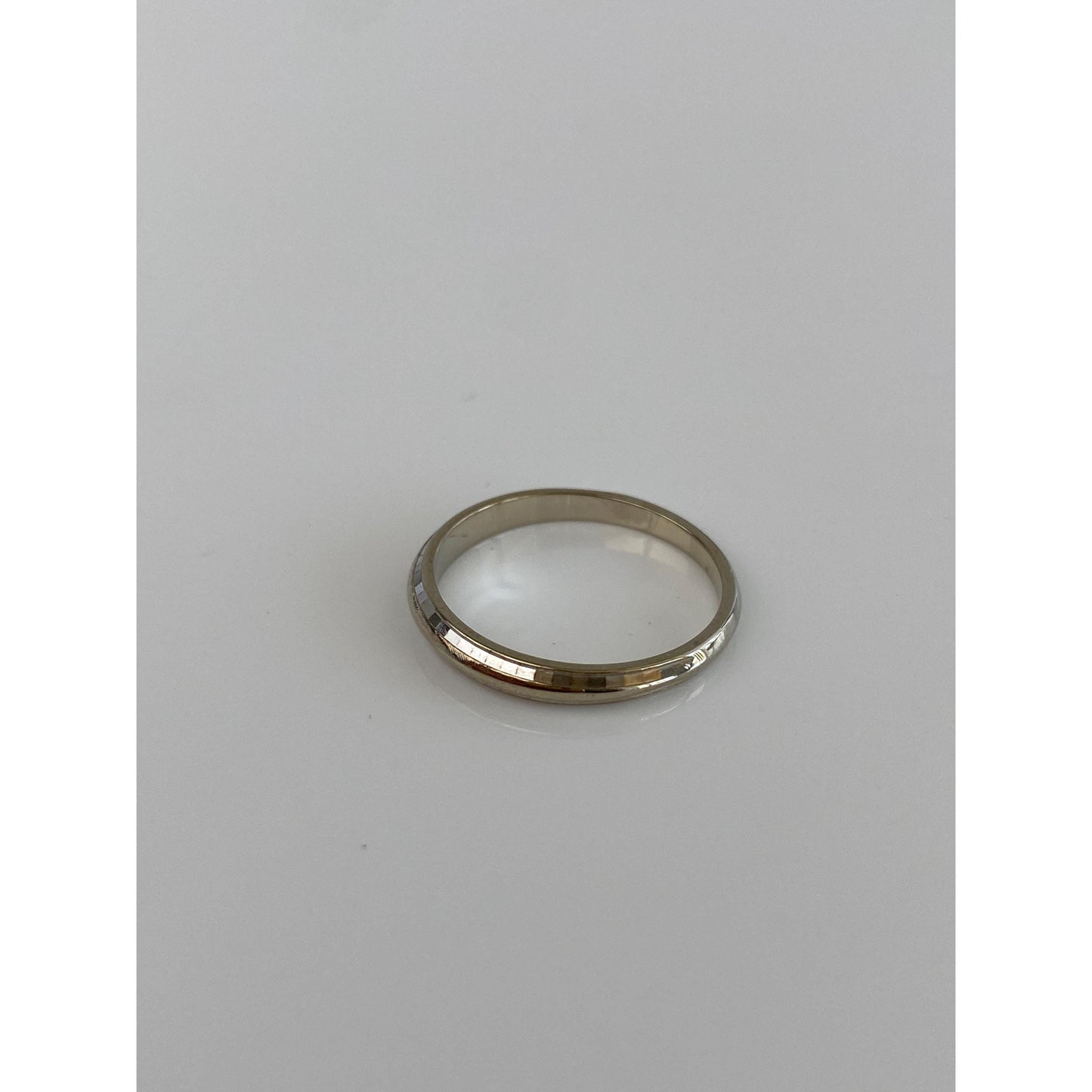 Vintage Solid 14k White Gold Faceted Disco Ring Band - Size 6.25-6.5