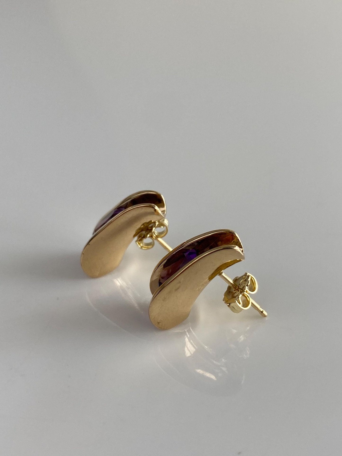 Solid 14k Yellow Gold Amethyst Drop Earrings