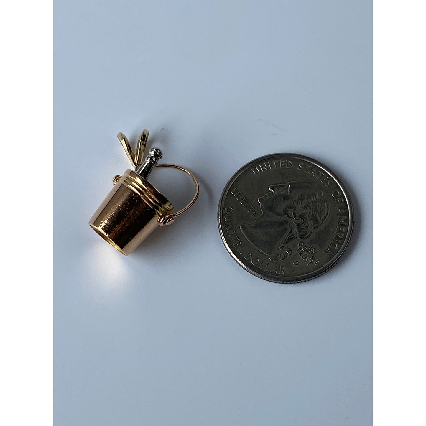 Vintage Solid 18k White & Yellow Gold Champagne Ice Bucket Charm