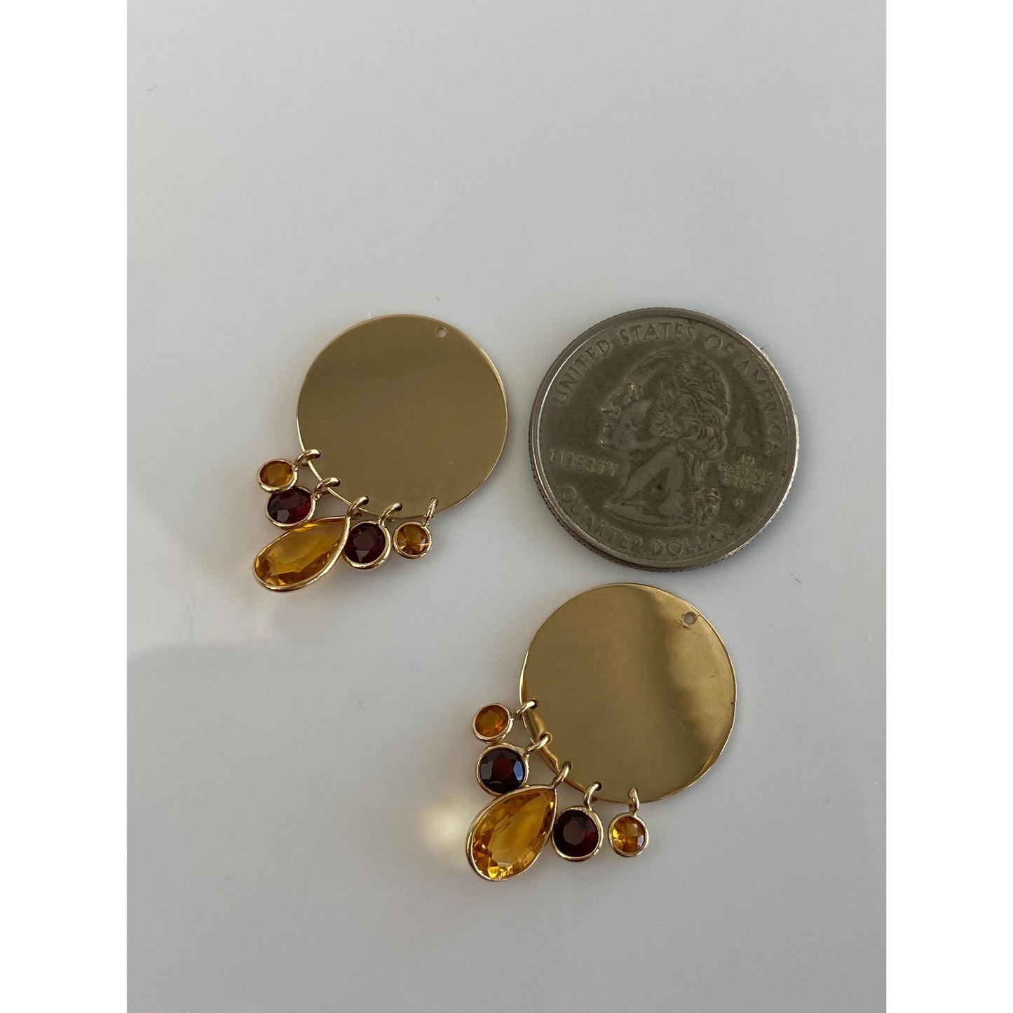 Vintage Solid 14k Yellow Gold Garnet Citrine Dangle Earring Jackets