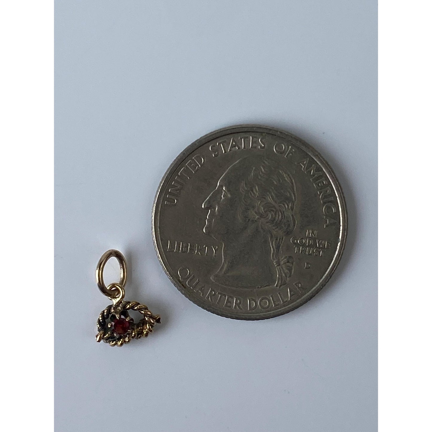 Vintage Solid 14k Yellow Gold Red Cubic Zirconia Rope Knot Stick Pin Conversion Charm