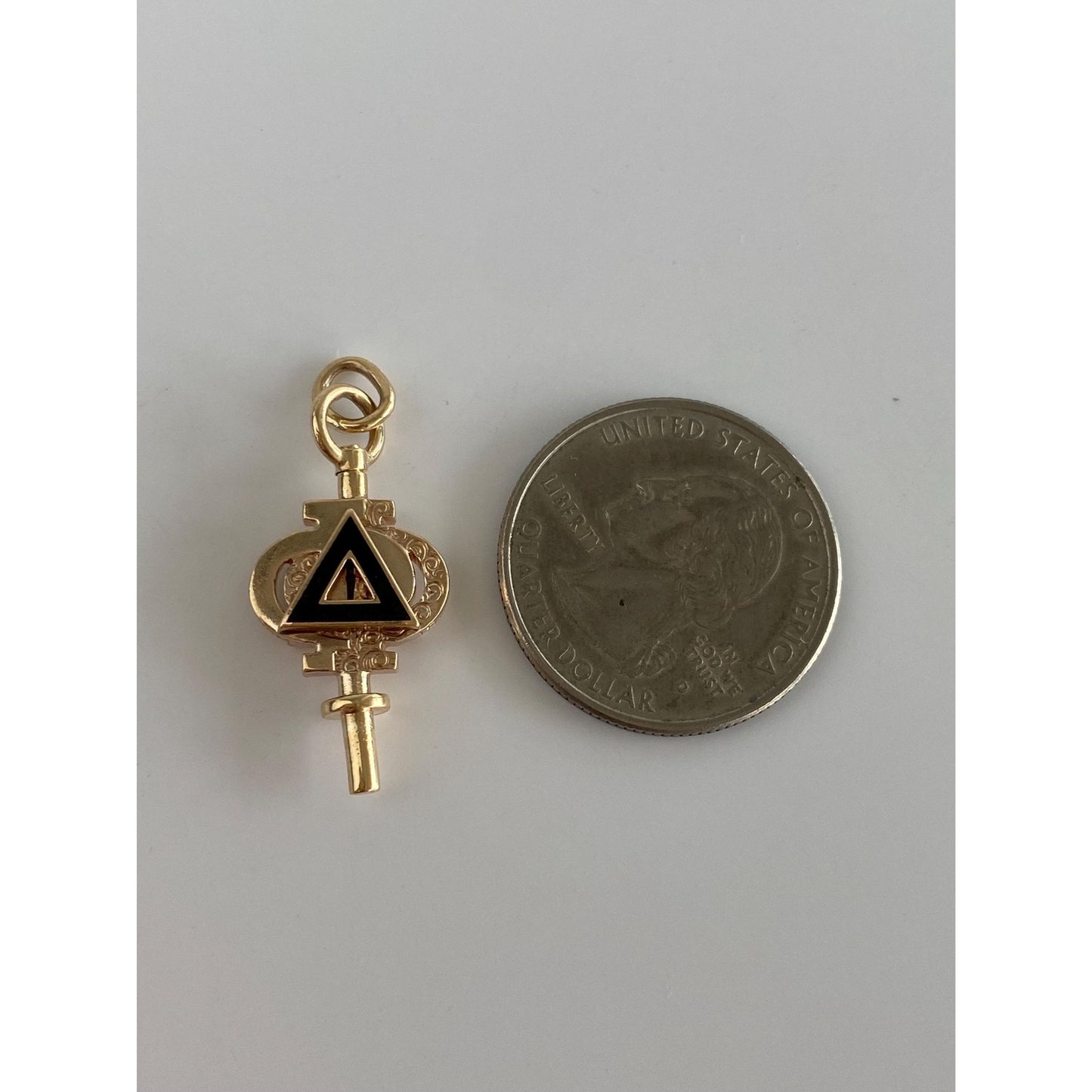 Vintage Solid 10k Yellow Gold Black Enamel Key Charm