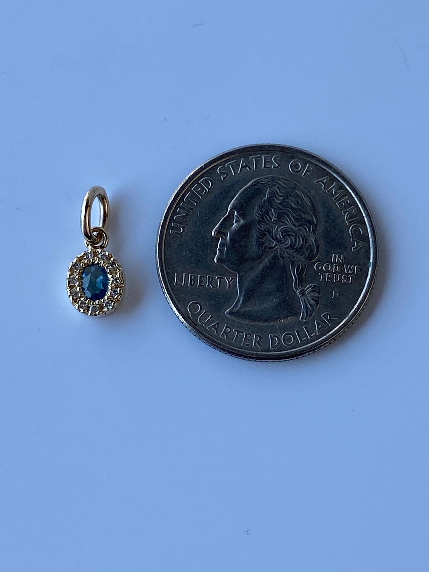 Solid 14k Yellow Gold Little Topaz & Diamond Charm