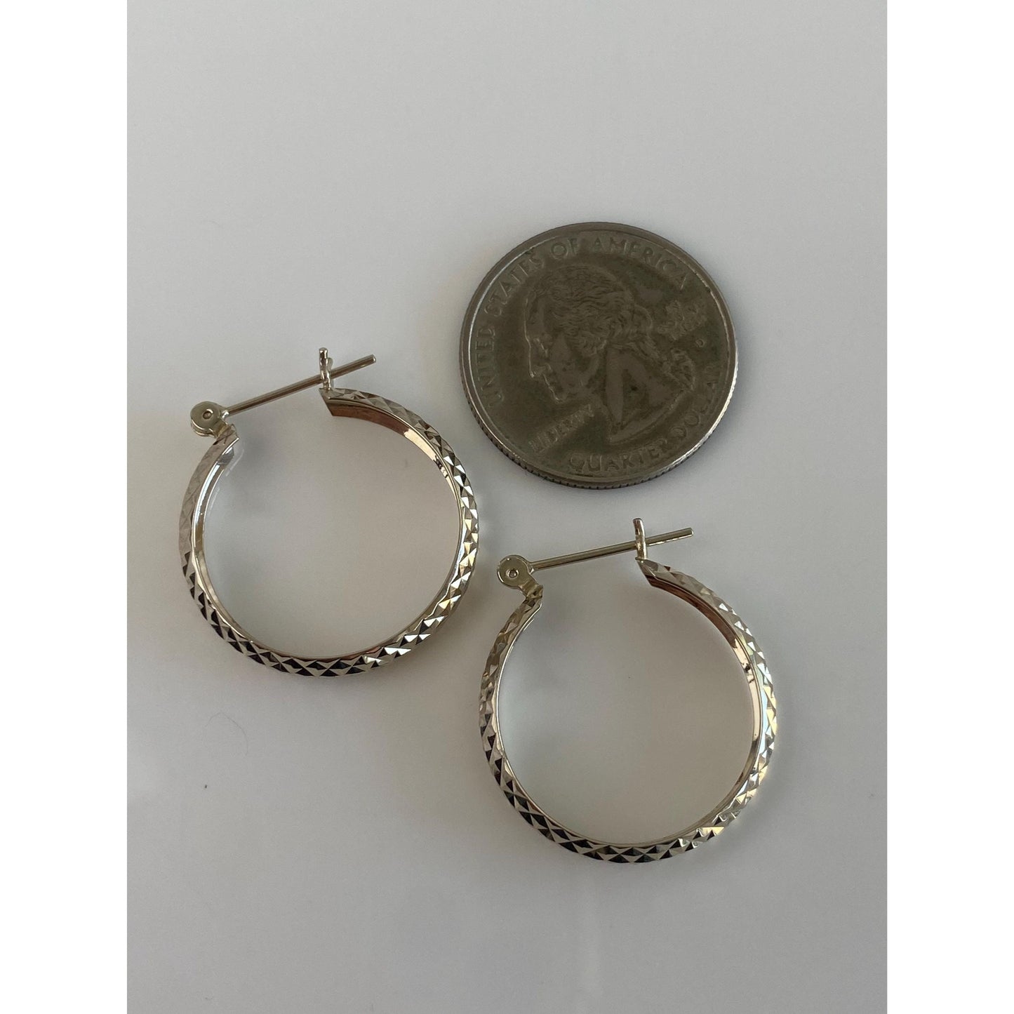 Vintage Solid 14k White Gold Faceted Hoop Earrings