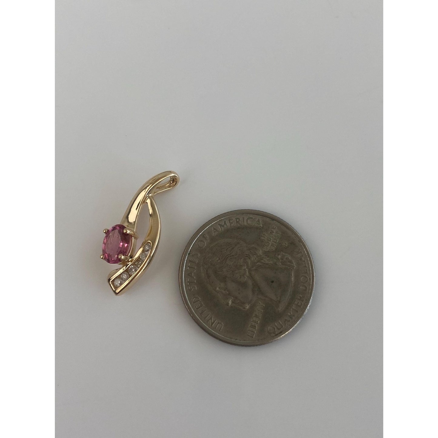 Vintage Solid 14k Yellow Gold Diamond Pink Tourmaline Charm