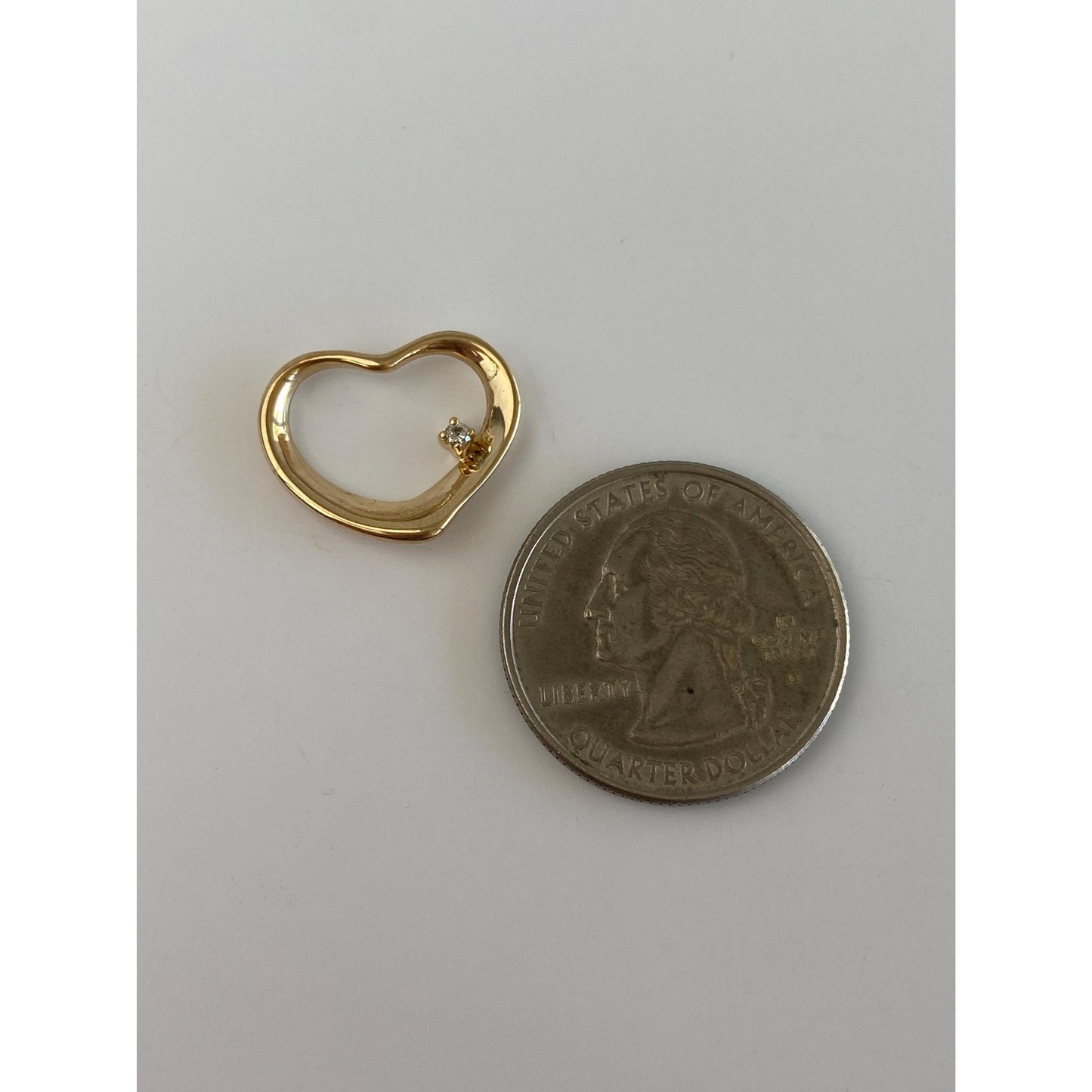 Solid 14k Yellow Gold Clear Sapphire Open Heart Charm