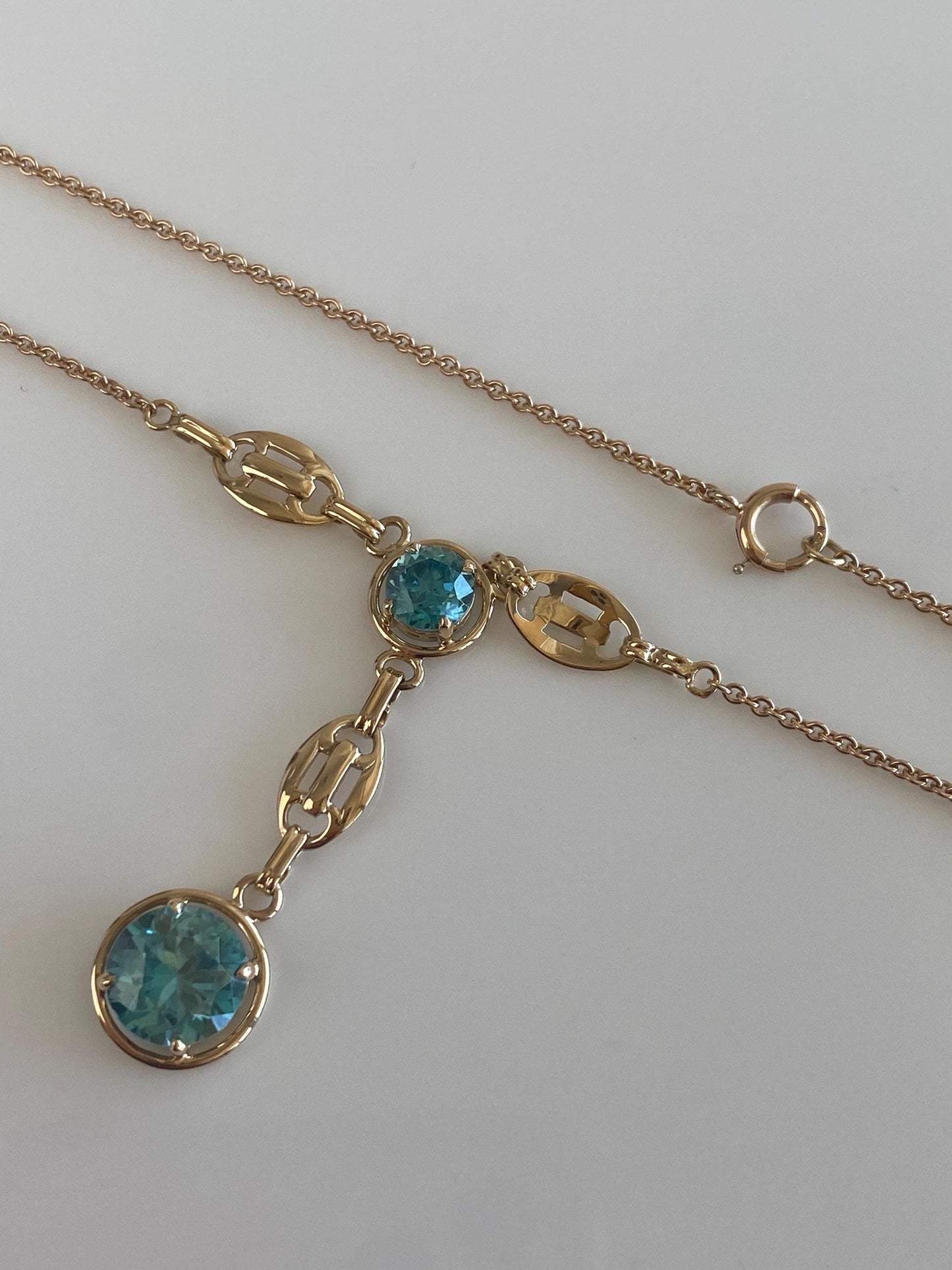 Vintage Solid 14k Yellow Gold Topaz Rolo Chain Necklace - 16.75 inches