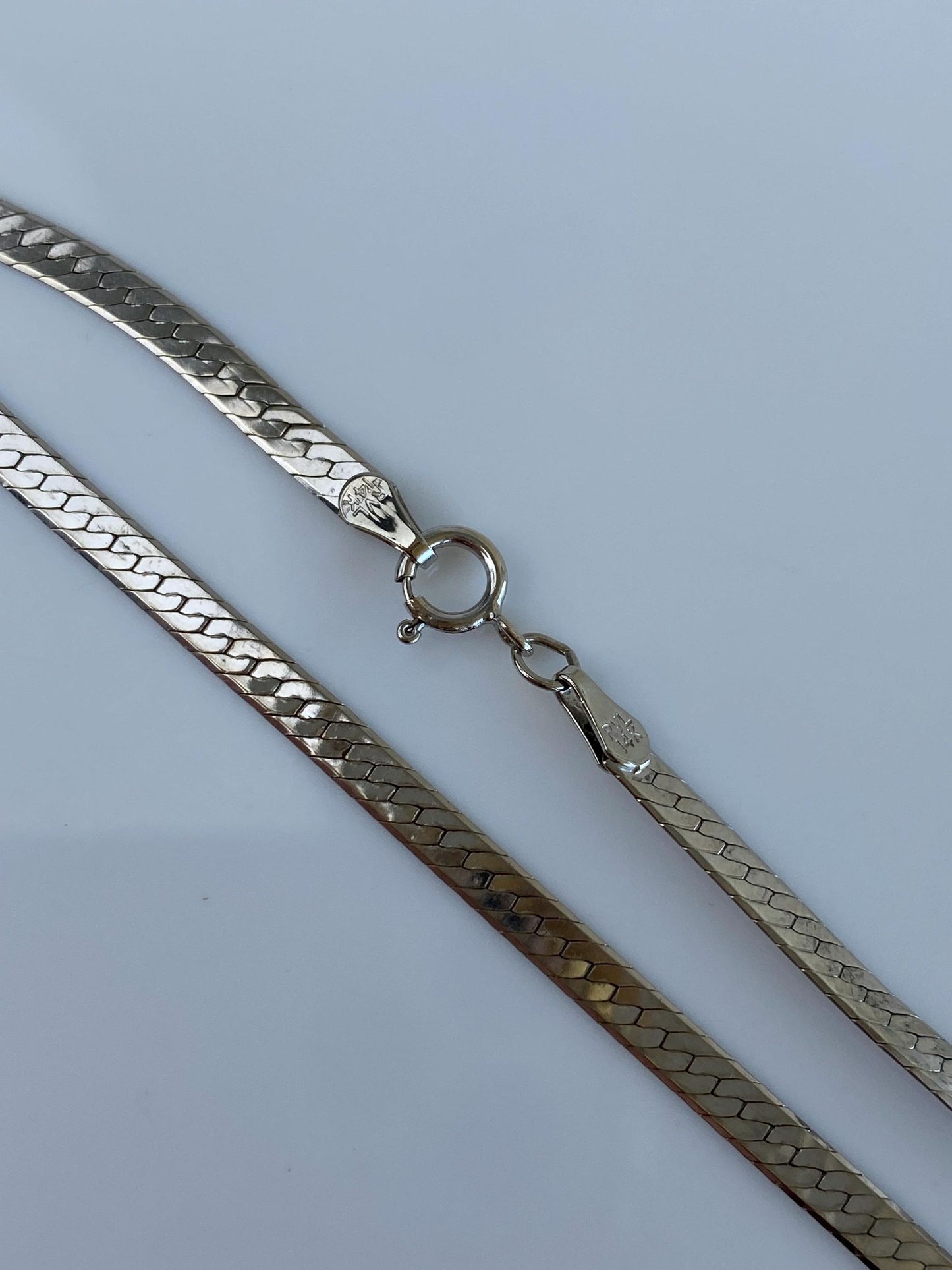 Vintage Solid 14k White Gold Herringbone Chain Necklace - 24 inches