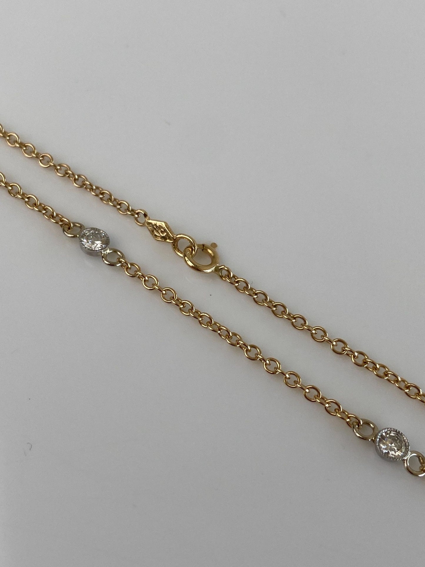 Vintage Solid 14k White & Yellow Gold Bezel Set Diamond Link Rolo Chain Necklace - 23.75 inches