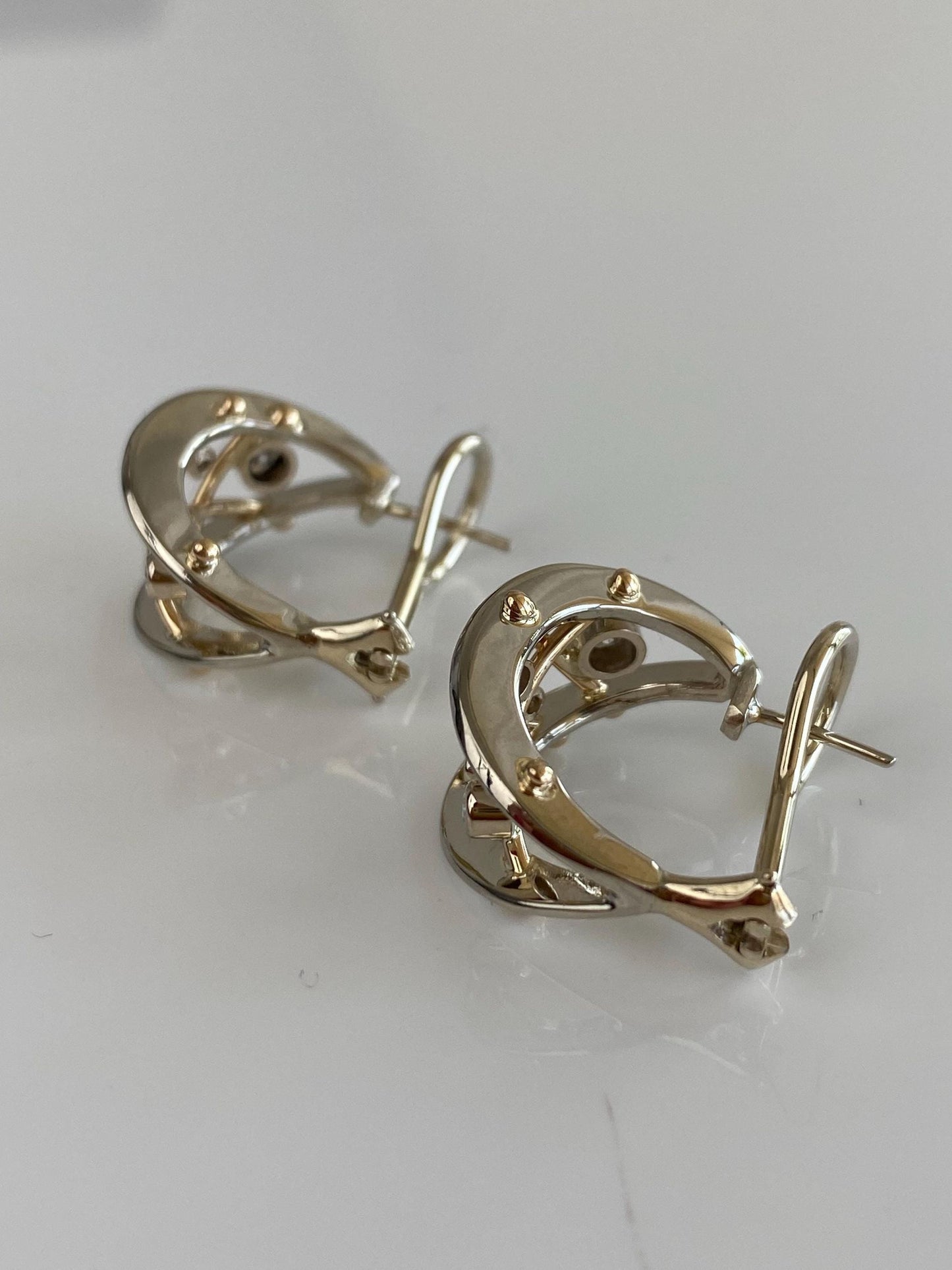 Vintage Solid 14k White & Yellow Gold Diamond Drop Earrings